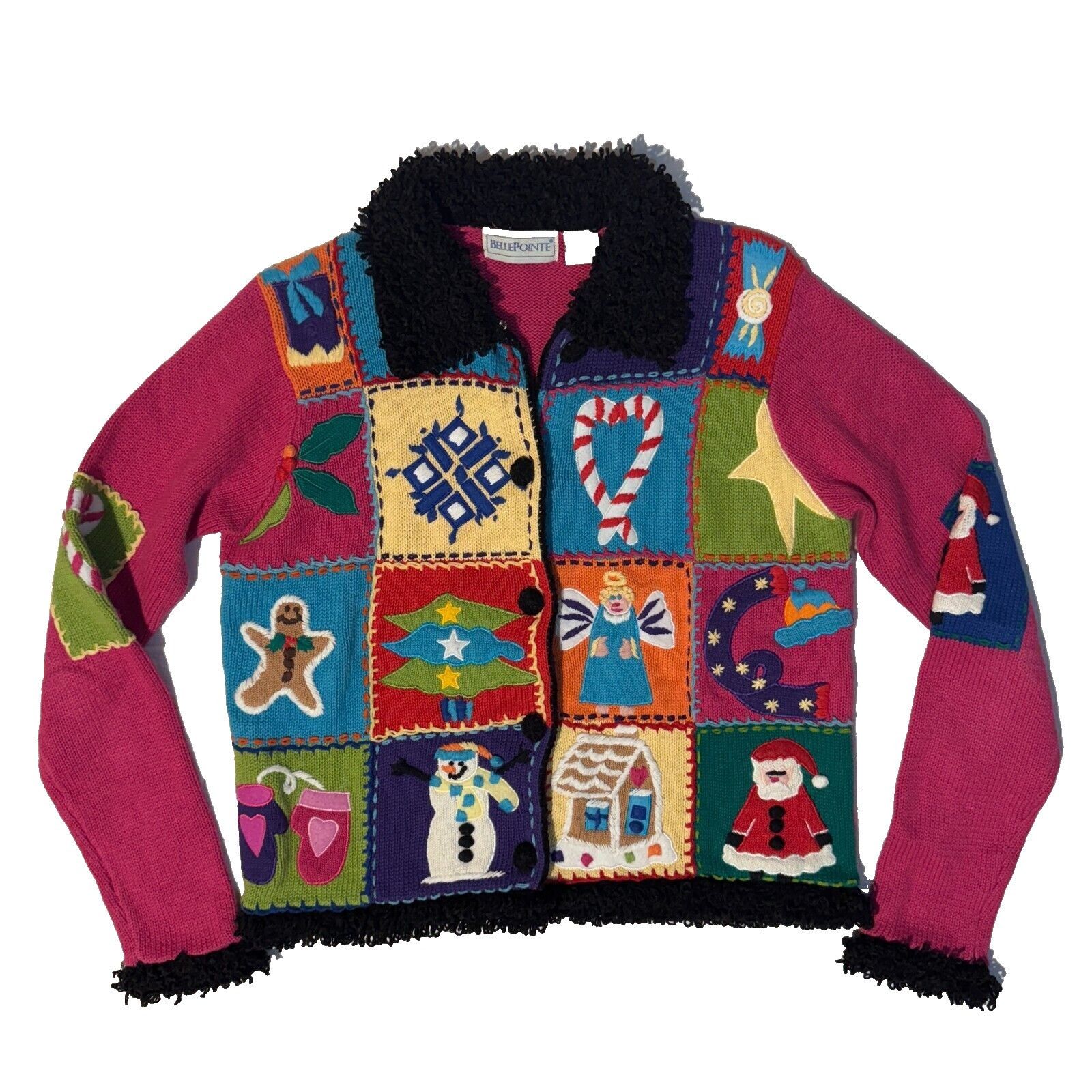 Vintage Vintage Belle Pointe Pink Christmas Sweater Patchwork Womens Size S / US 4 / IT 40 - 1 Thumbnail