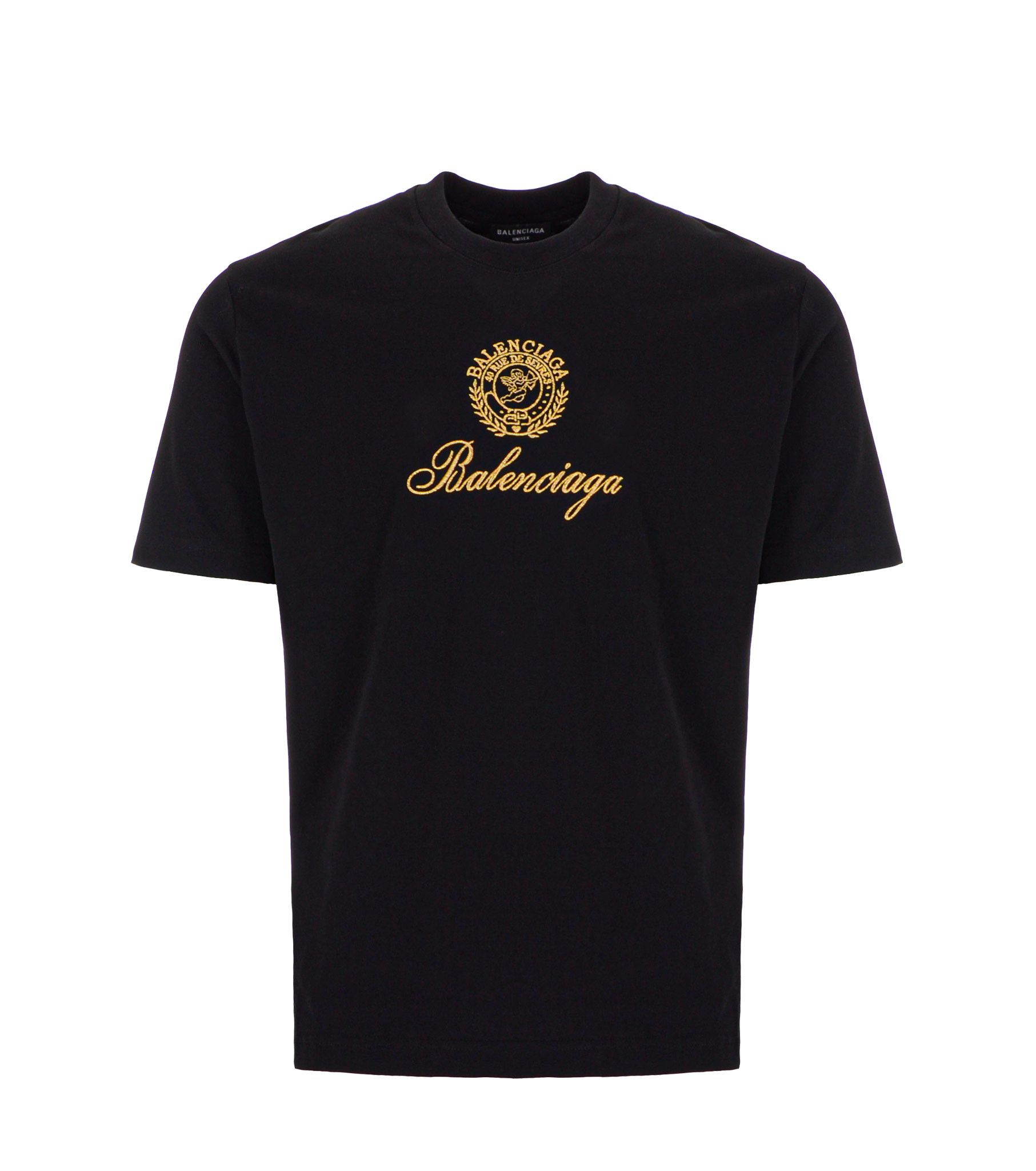 Image of Balenciaga O1In1G1223 Qixi Crest T-Shirt Medium Fit In Black, Men's (Size XS)