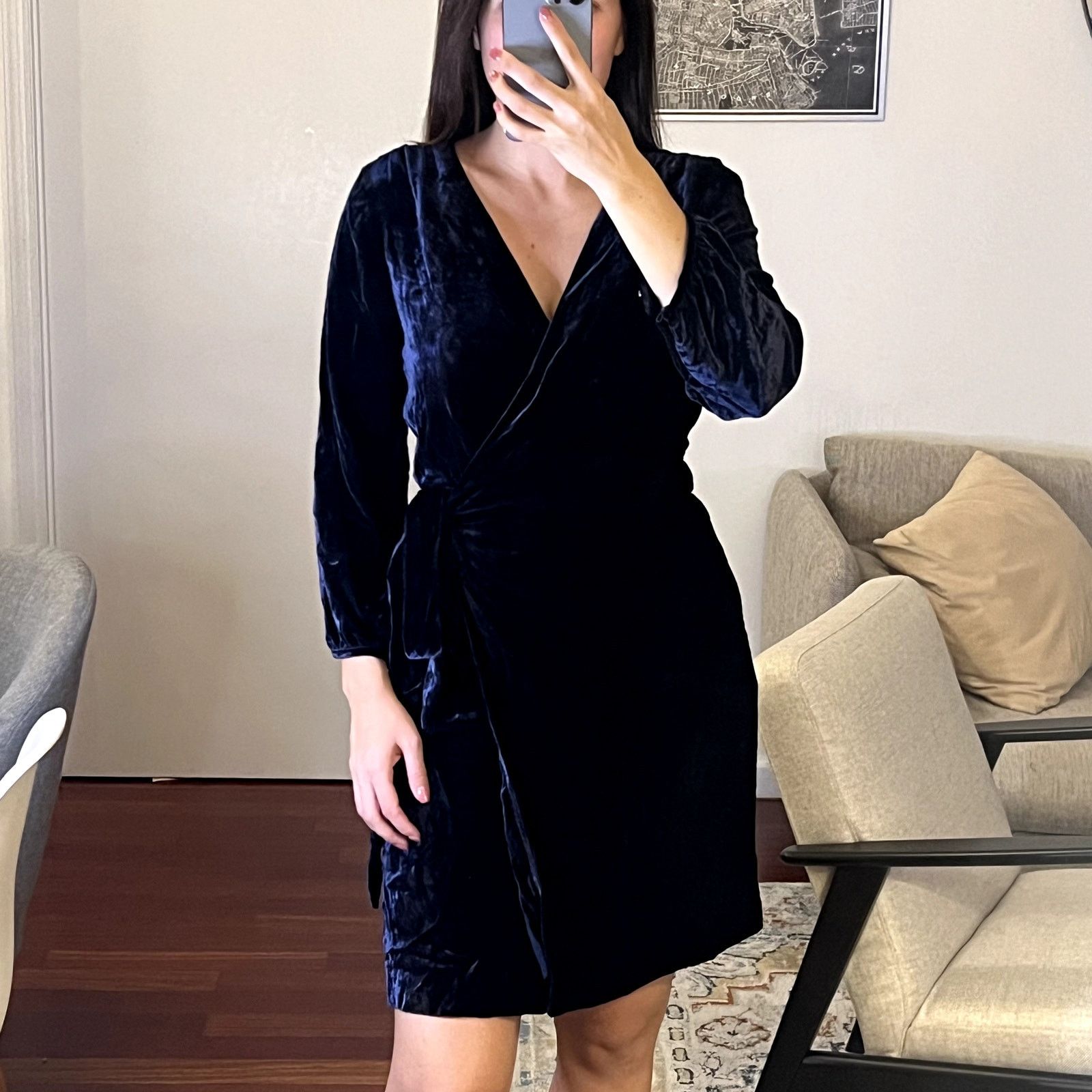 J.Crew J.Crew Drapey Velvet Mini Wrap Dress in Blue Size 6 viscose Size M / US 6-8 / IT 42-44 - 1 Thumbnail