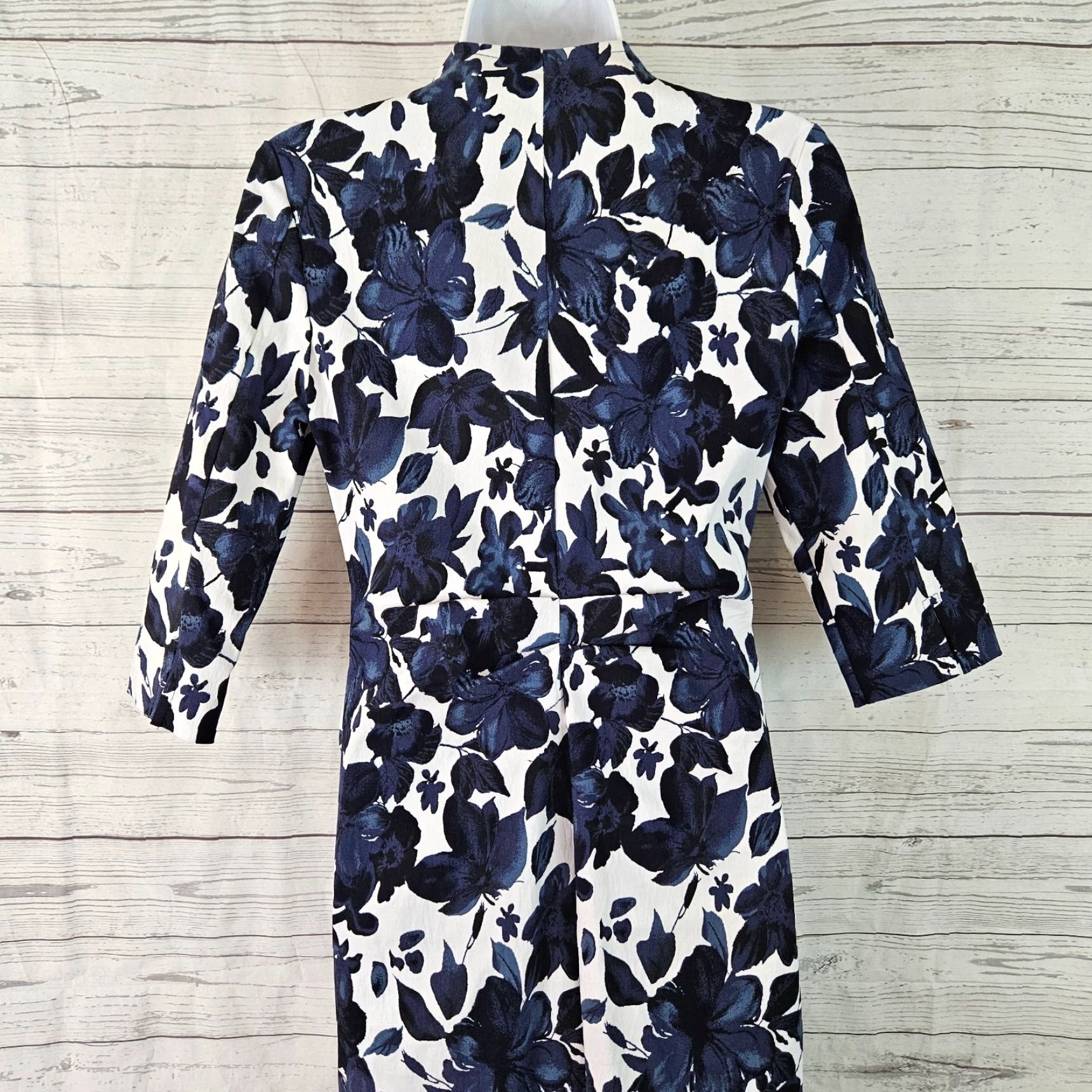 Joseph Ribkoff Joseph Ribkoff Womens Dress 6 Blue White Floral 3/4 Sleeve Zip Front Rayon Knee Length Womens Size M / US 6-8 / IT 42-44 - 4 Thumbnail
