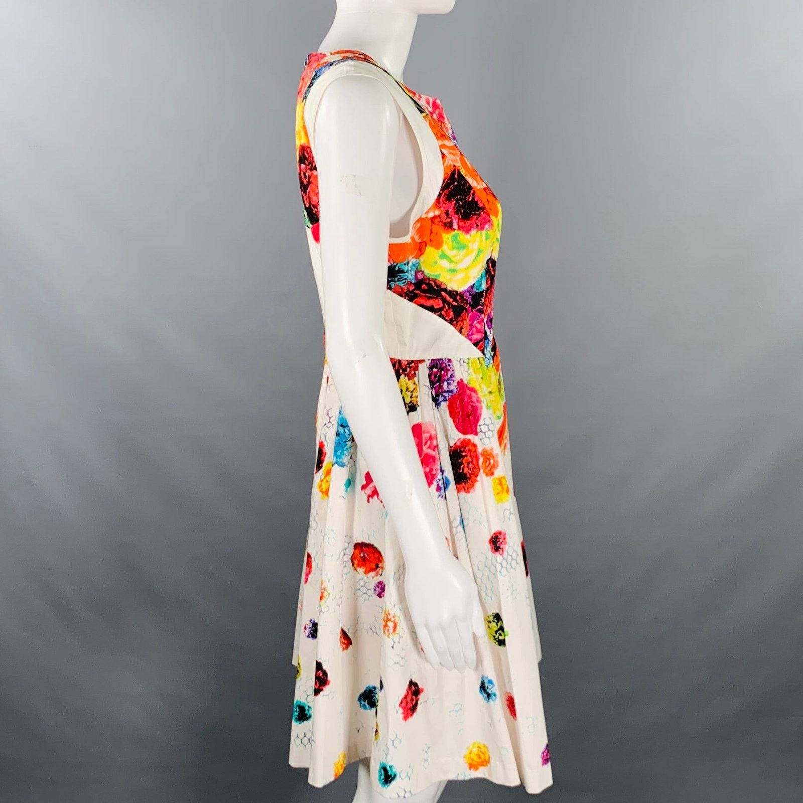 Prabal Gurung White Multi Color Cotton Blend Floral Sleeveless Dress Size M / US 6-8 / IT 42-44 - 3 Thumbnail