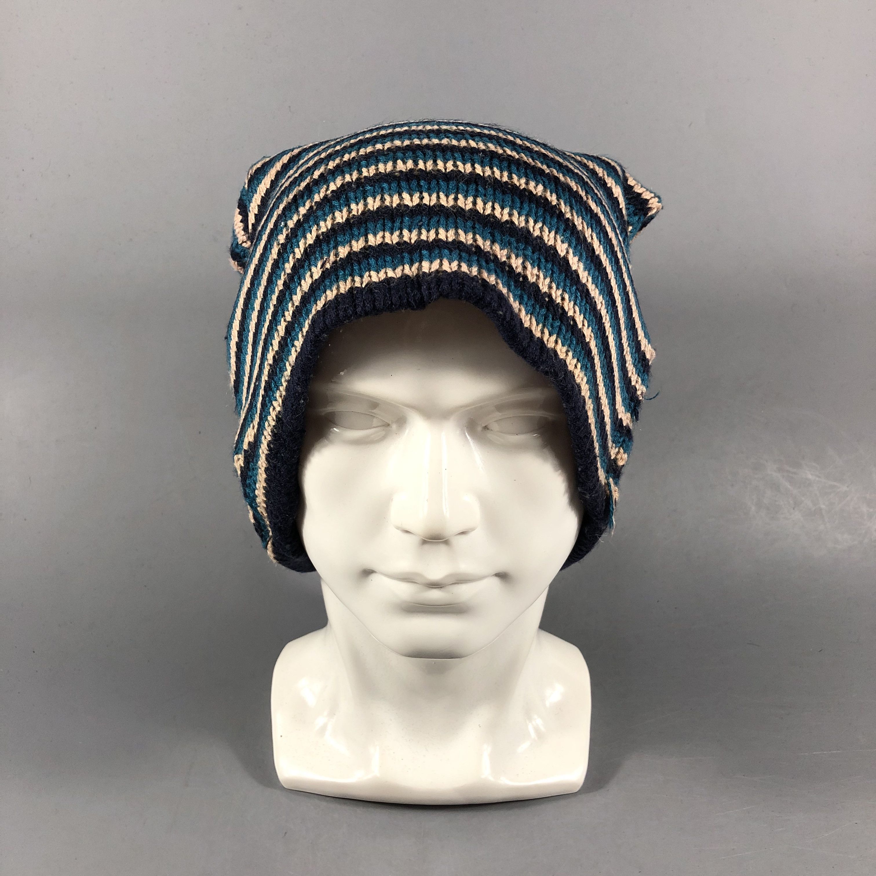 Vintage Unknown Stripe Bobble Beanie Snowcap Snow Hat B1035 Size ONE SIZE - 2 Thumbnail