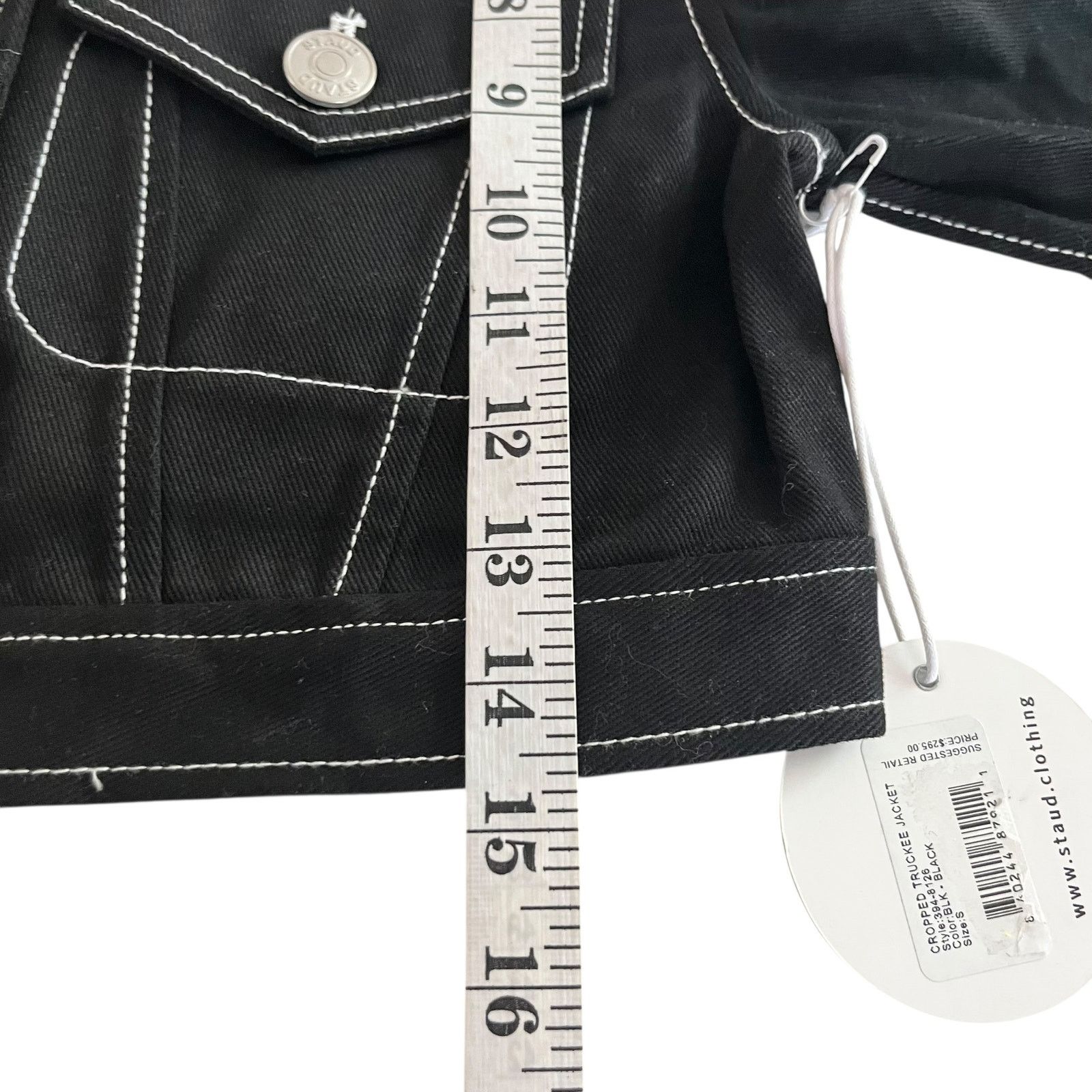Staud STAUD Truckee Black Cropped Denim Trucker Jacket Size S / US 4 / IT 40 - 8 Thumbnail