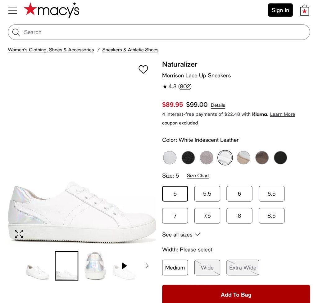 Naturalizer Women's Naturalizer Sneakers, White, Size 5 Size US 6 / IT 36 - 3 Thumbnail
