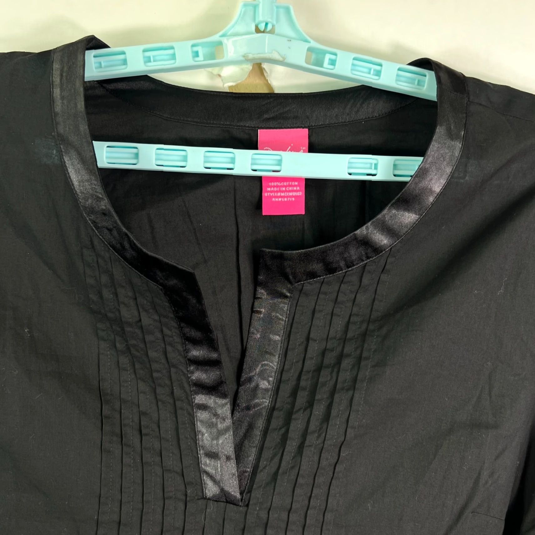 Vintage Belle Blouse Women XL Black Cotton V-Neck Knit Pleated Ruffle Lightweight Casual Size XL / US 12-14 / IT 48-50 - 5 Thumbnail