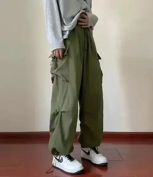 Japanese Brand × Vintage Cargo Pants - "Parachute" Style Pants - Green Baggy Pants Size US 30 / EU 46 - 2 Thumbnail