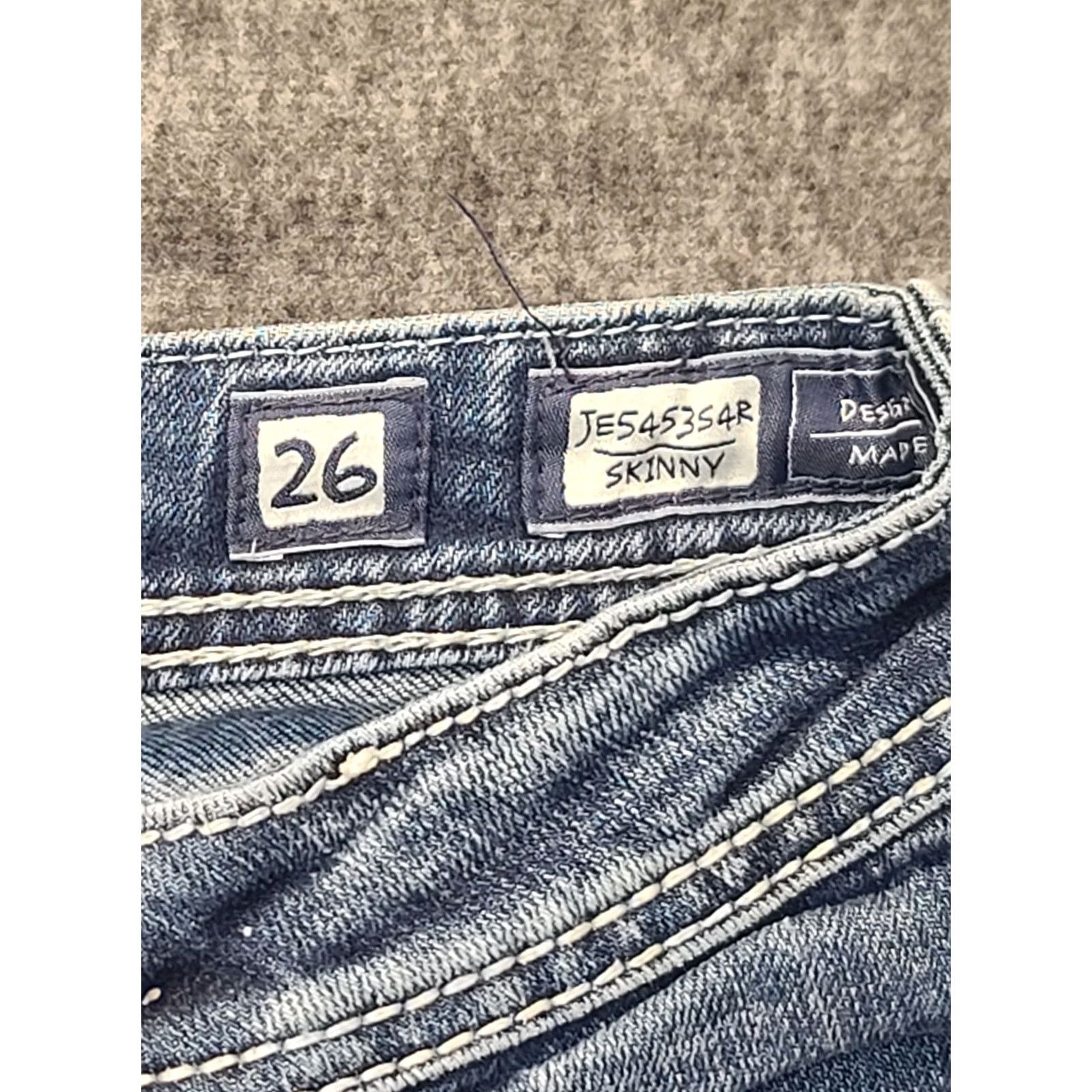 Miss Me Miss Me Jeans Womens 26x30 Skinnty Fit Tapered Leg Embroidered Rhinestone Cowgirlcore Denim Blue 30in Inseam Regular Fit 5-Pocket Womens Jeans Size 26" / US 2 / IT 38 - 3 Thumbnail
