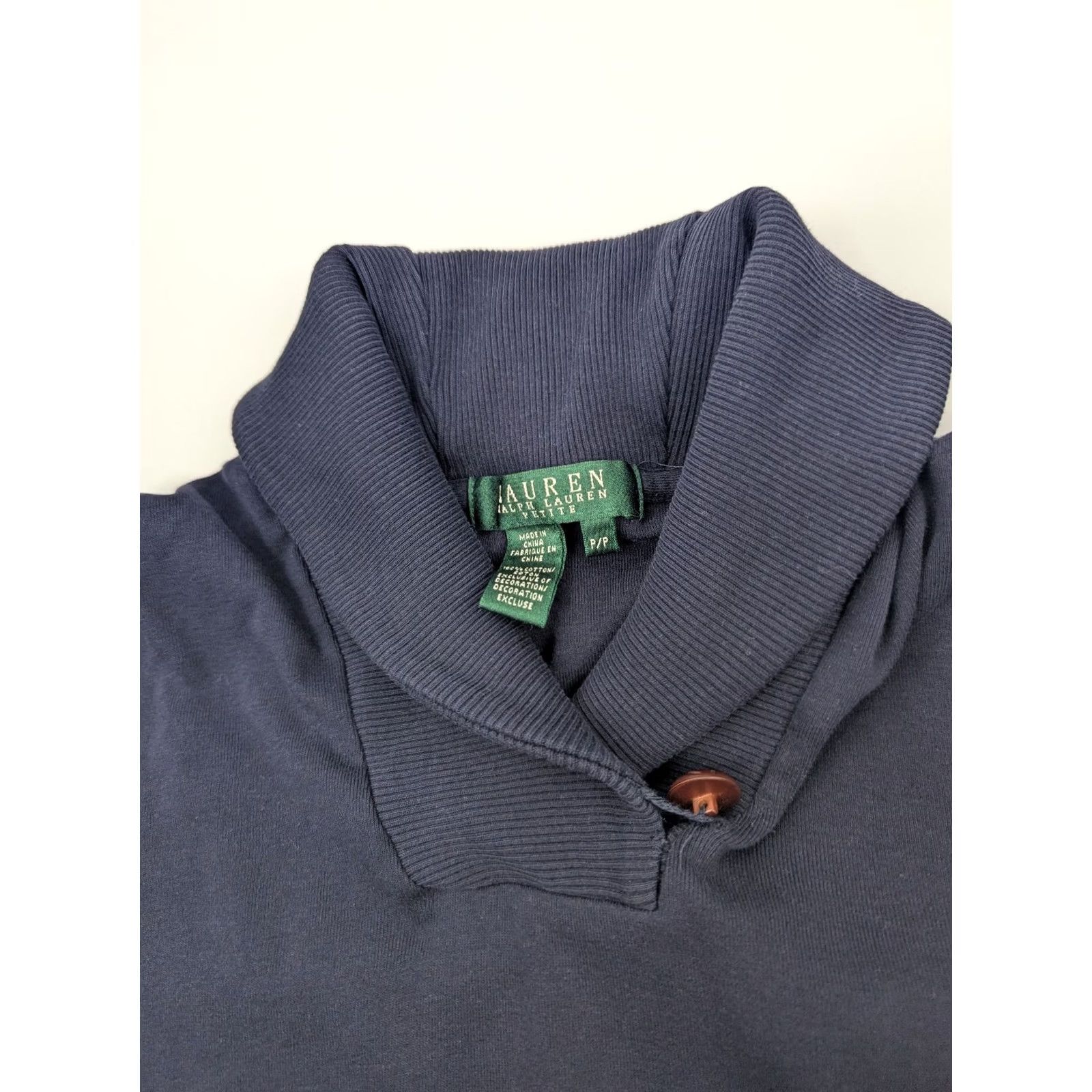 Ralph Lauren VINTAGE? No — Lauren Ralph Lauren Navy Cotton Shawl Collar Toggle Button Sweater Womens P/P Shirt Pullover Knitted Cotton Size XXS / US 00 / IT 34 - 7 Thumbnail