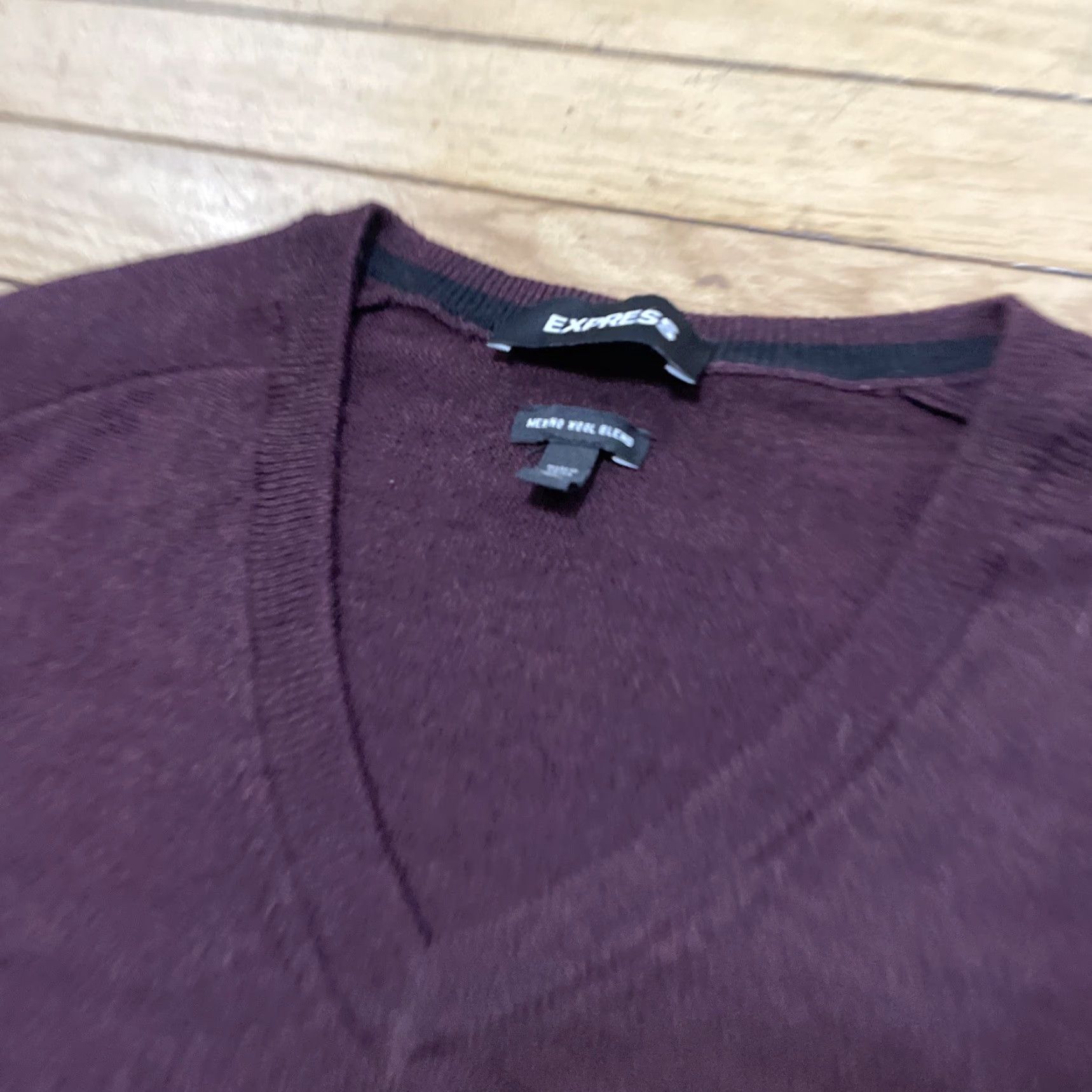 Express Express Mens Small Merino Wool Sweater Burgundy Maroon Red LS V Neck Preppy S Shirt Mens Size US S / EU 44-46 / 1 - 3 Thumbnail