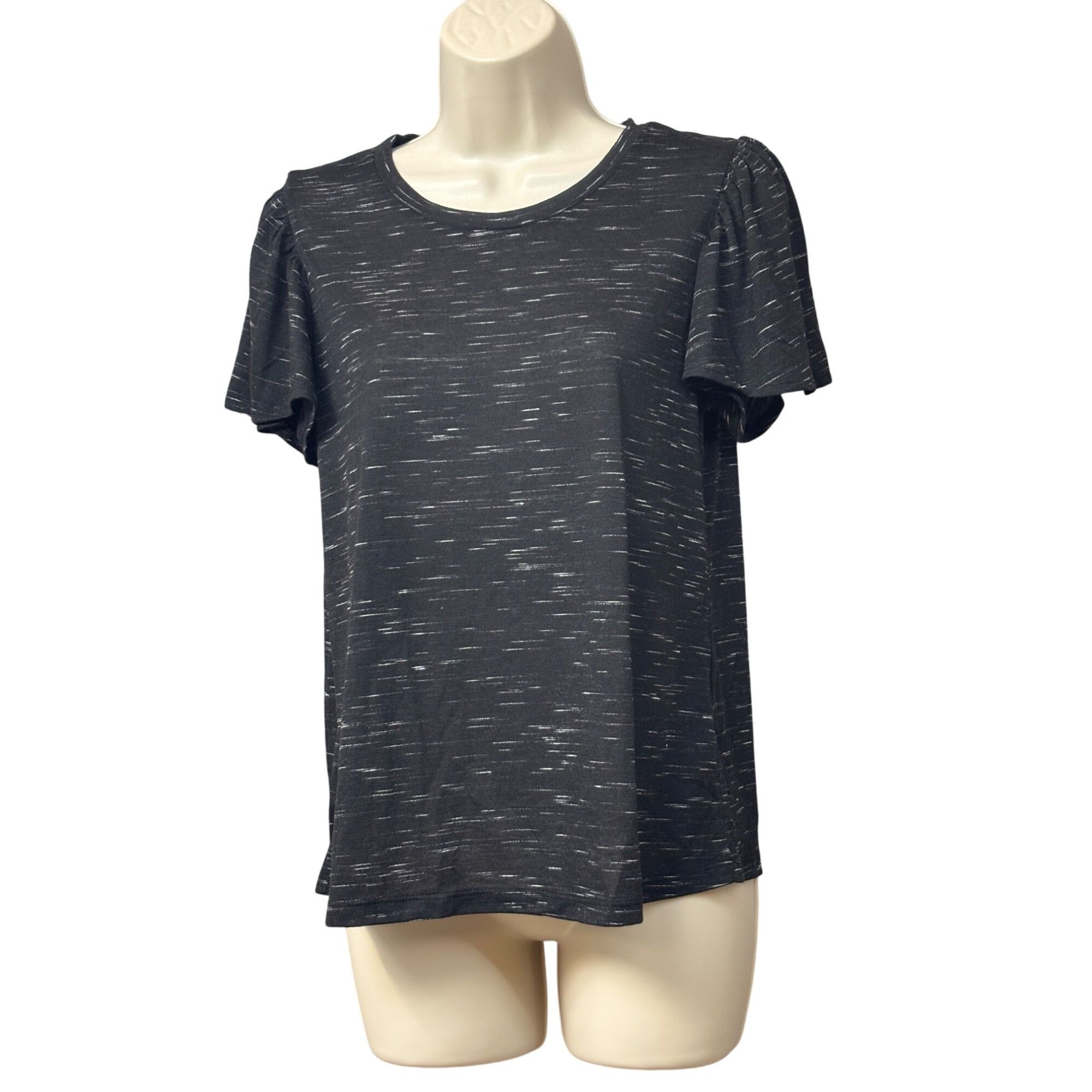 Style & Co Style & Co Petite Angelina Flutter-Sleeve Top, Black spacedy Size ONE SIZE - 2 Thumbnail