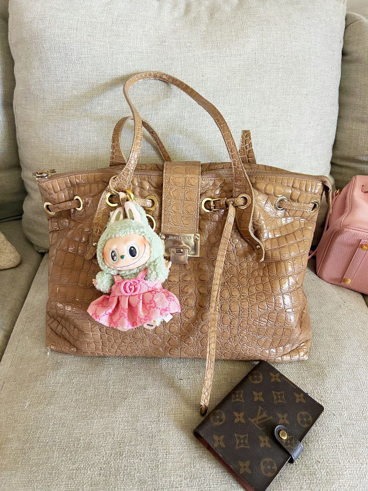 Jimmy Choo Authentic JIMMY CHOO Tan Croc Embossed Leather Rhea Tote Bag Size ONE SIZE - 1 Thumbnail
