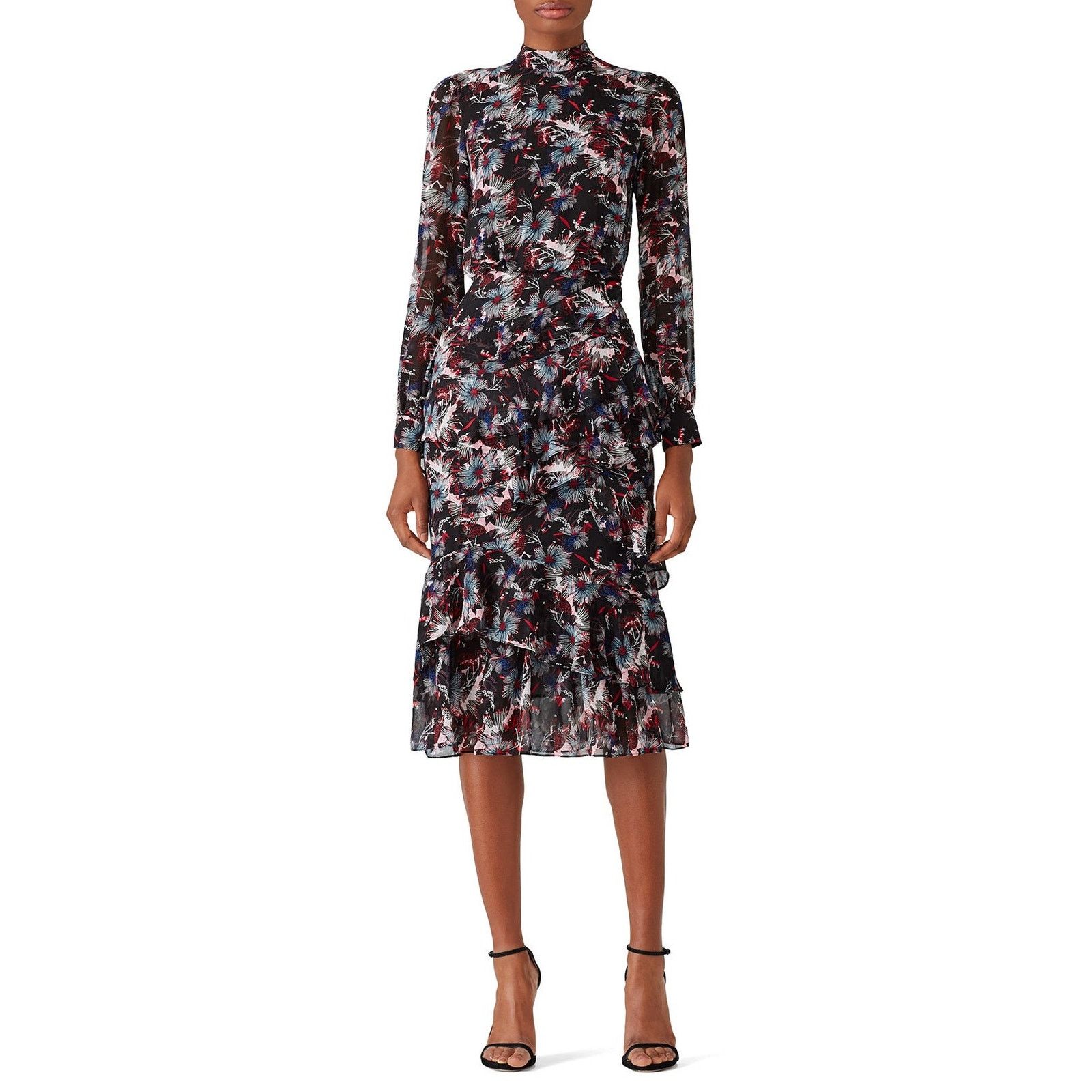 Other SALONI Abstracted Ruffle Floral Midi Silk Dress sz 2 Size XS / US 0-2 / IT 36-38 - 1 Thumbnail