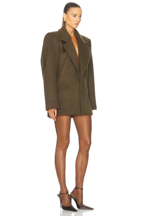 Saint Laurent Paris o1bcso1str1225 Short Coat In Wool in Khaki Green Size XS / US 0-2 / IT 36-38 - 3 Thumbnail