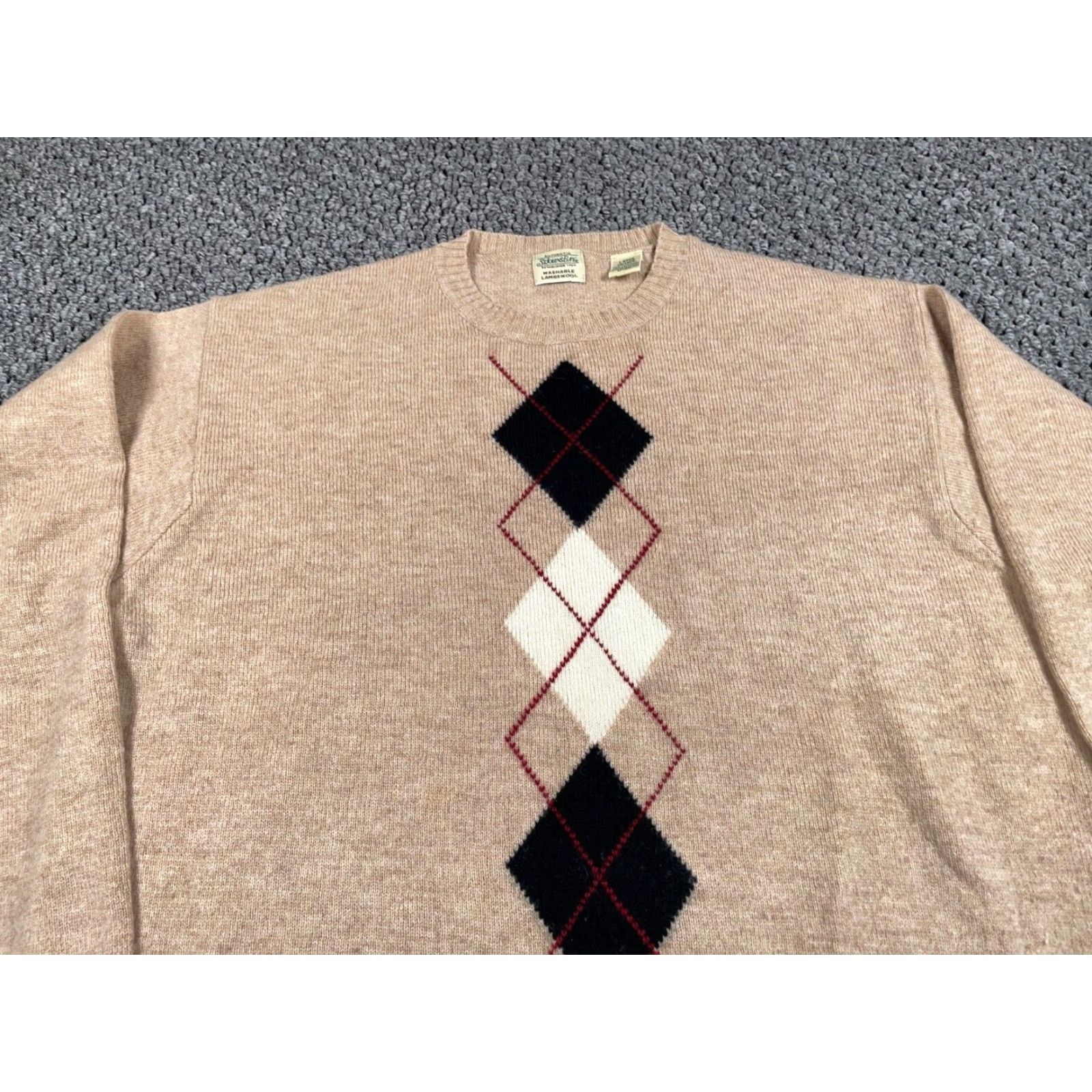 Vintage VINTAGE St. John's Bay Argyle Lambs Wool Sweater Shirt Mens Large Beige Lightweight 90s Preppy Size US L / EU 52-54 / 3 - 4 Thumbnail