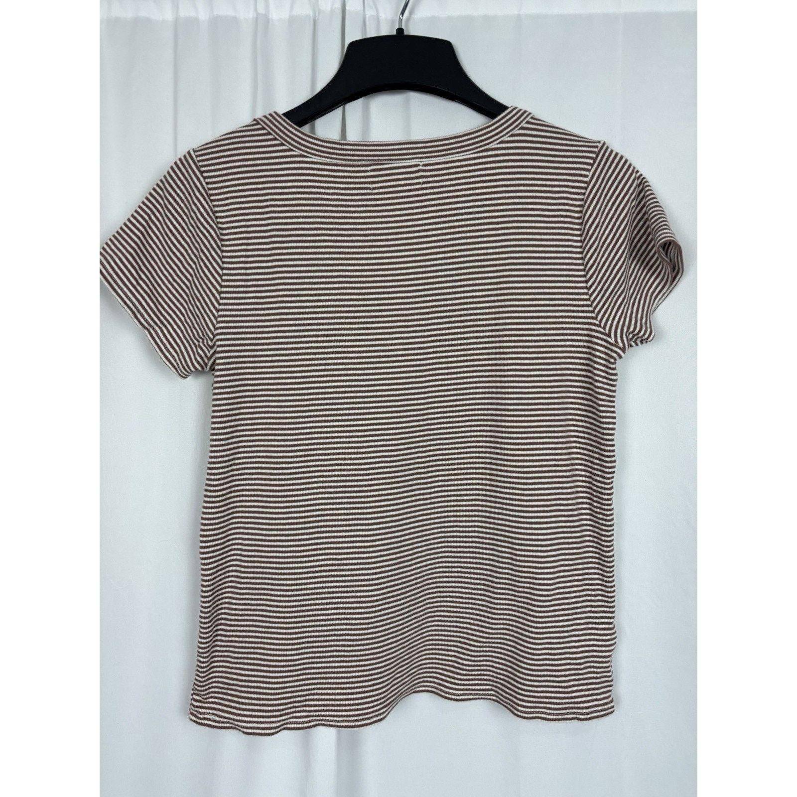 Loft LOFT Petites Brown White Striped SS Scoop Neck T-shirt LP Size L / US 10 / IT 46 - 2 Thumbnail