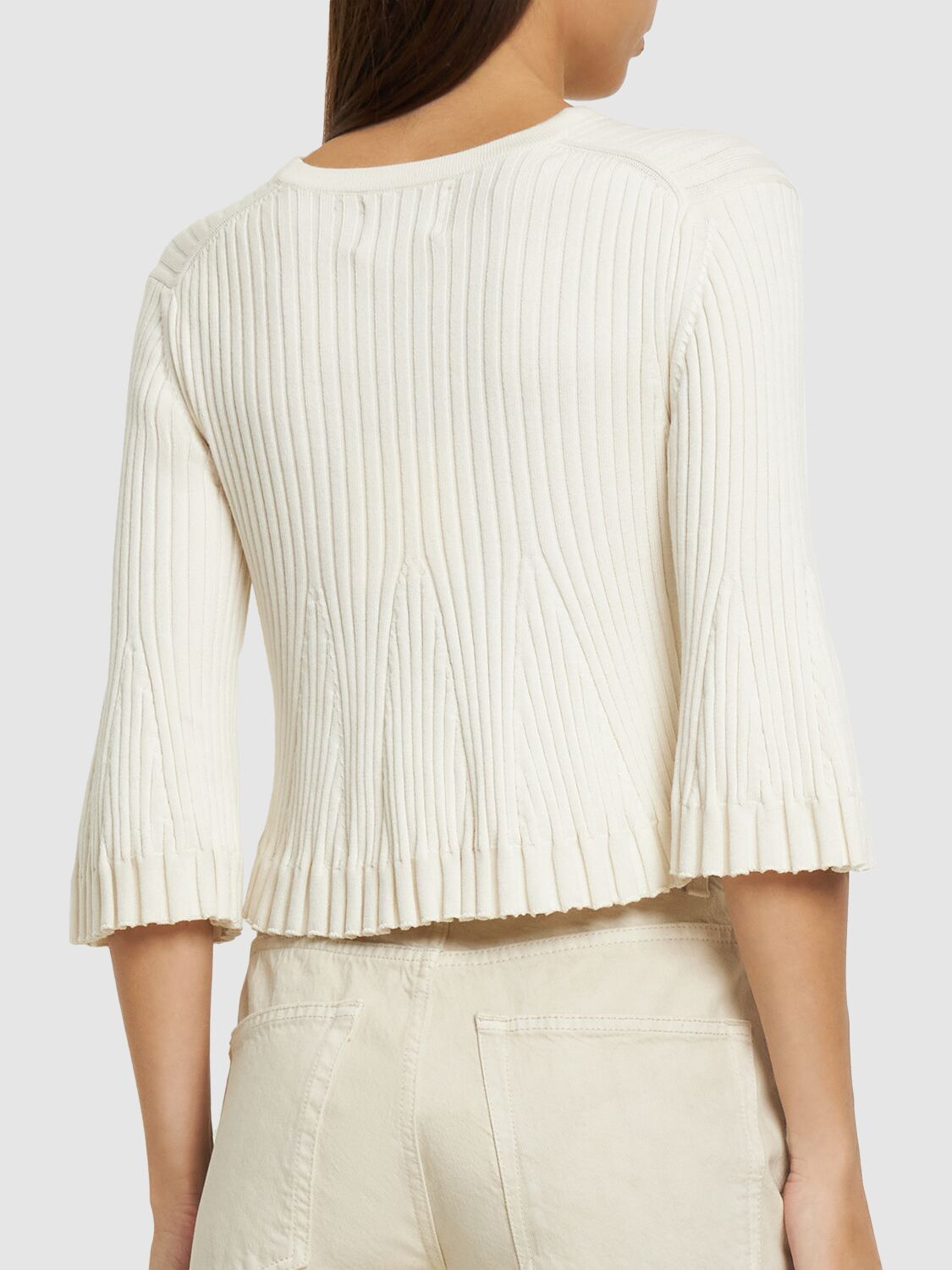Loulou de Saison o1s22i1n1024 Silk Cotton Knit Ammi Crop Top in White Size M / US 6-8 / IT 42-44 - 3 Thumbnail