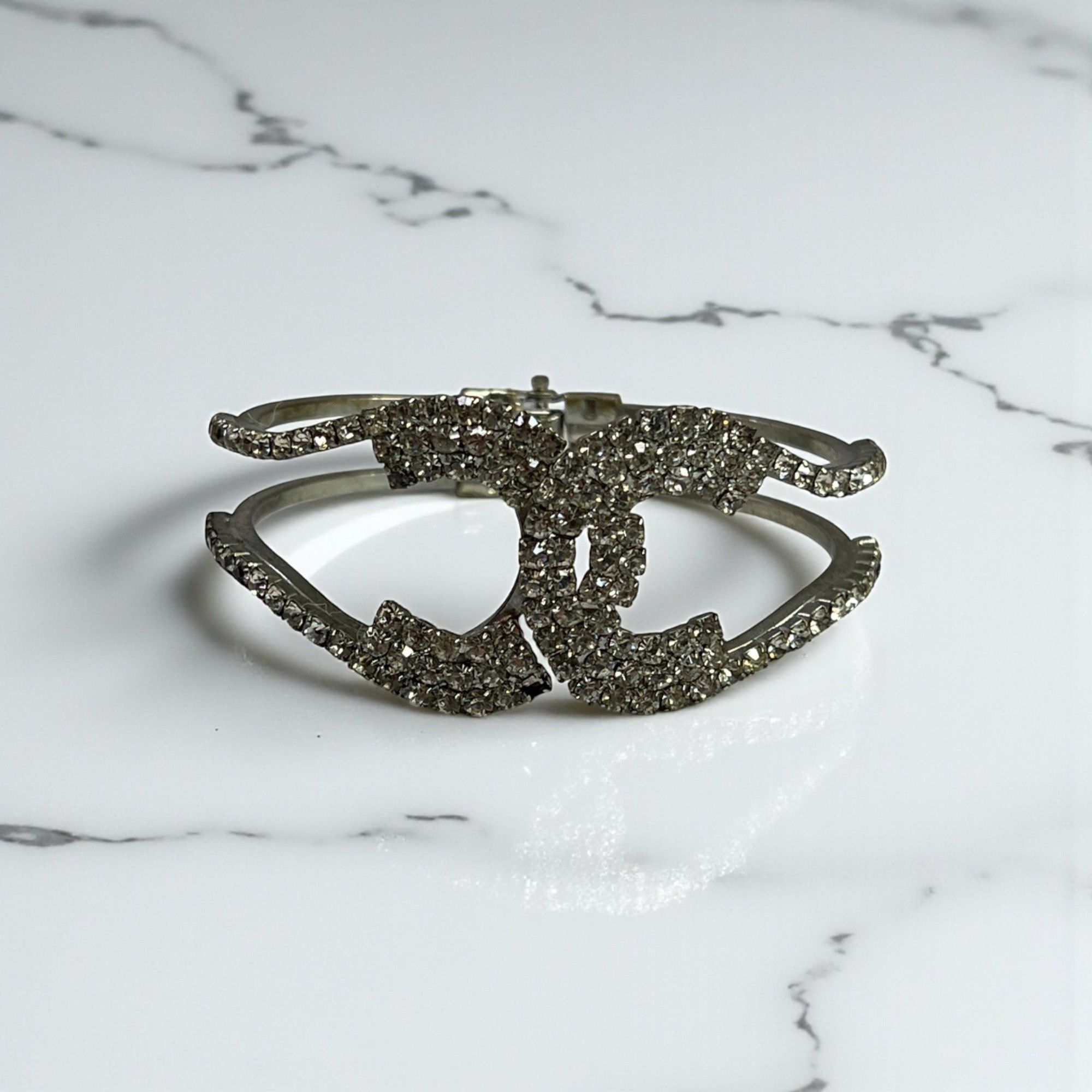 Other Silver-Tone Rhinestone Bangle Bracelet With Double C Design Size ONE SIZE - 1 Thumbnail