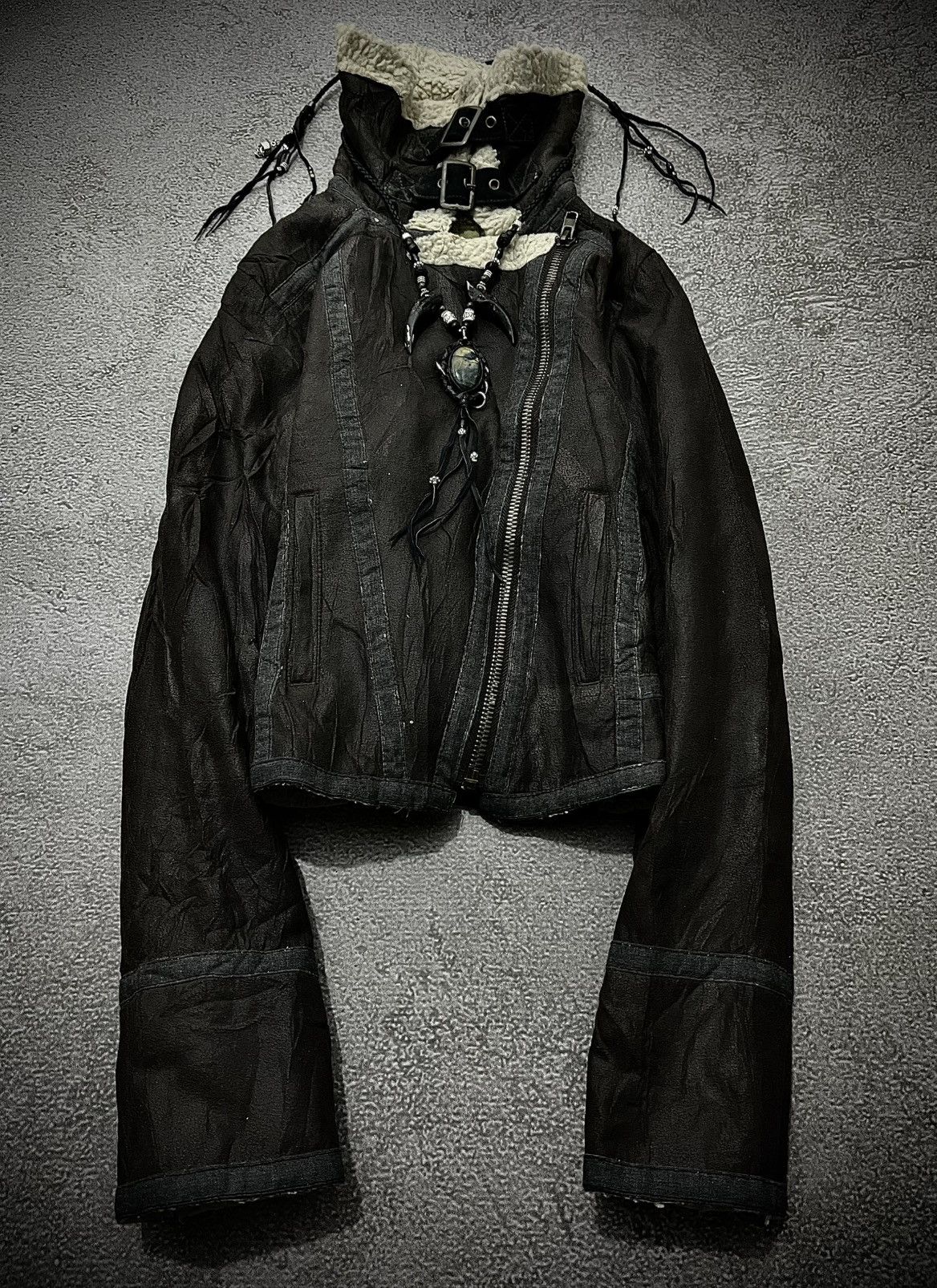 GOA 2000s Goa Asymmetric HighNeck Gothic Leather Jacket Size US M / EU 48-50 / 2 - 4 Thumbnail