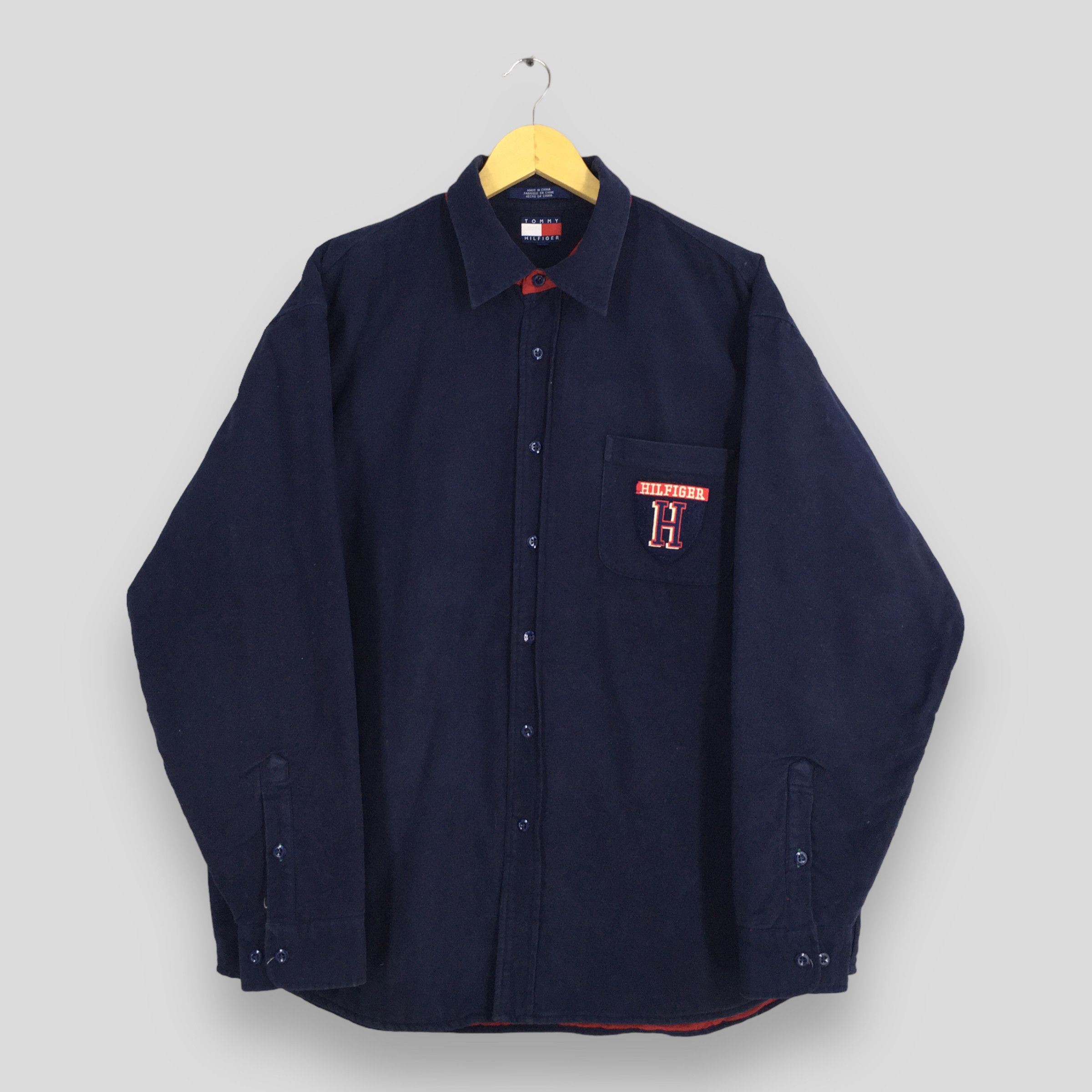 image of Vintage Tommy Hilfiger Blue Thick Oxfords Flannel Large in Dark Blue, Men's