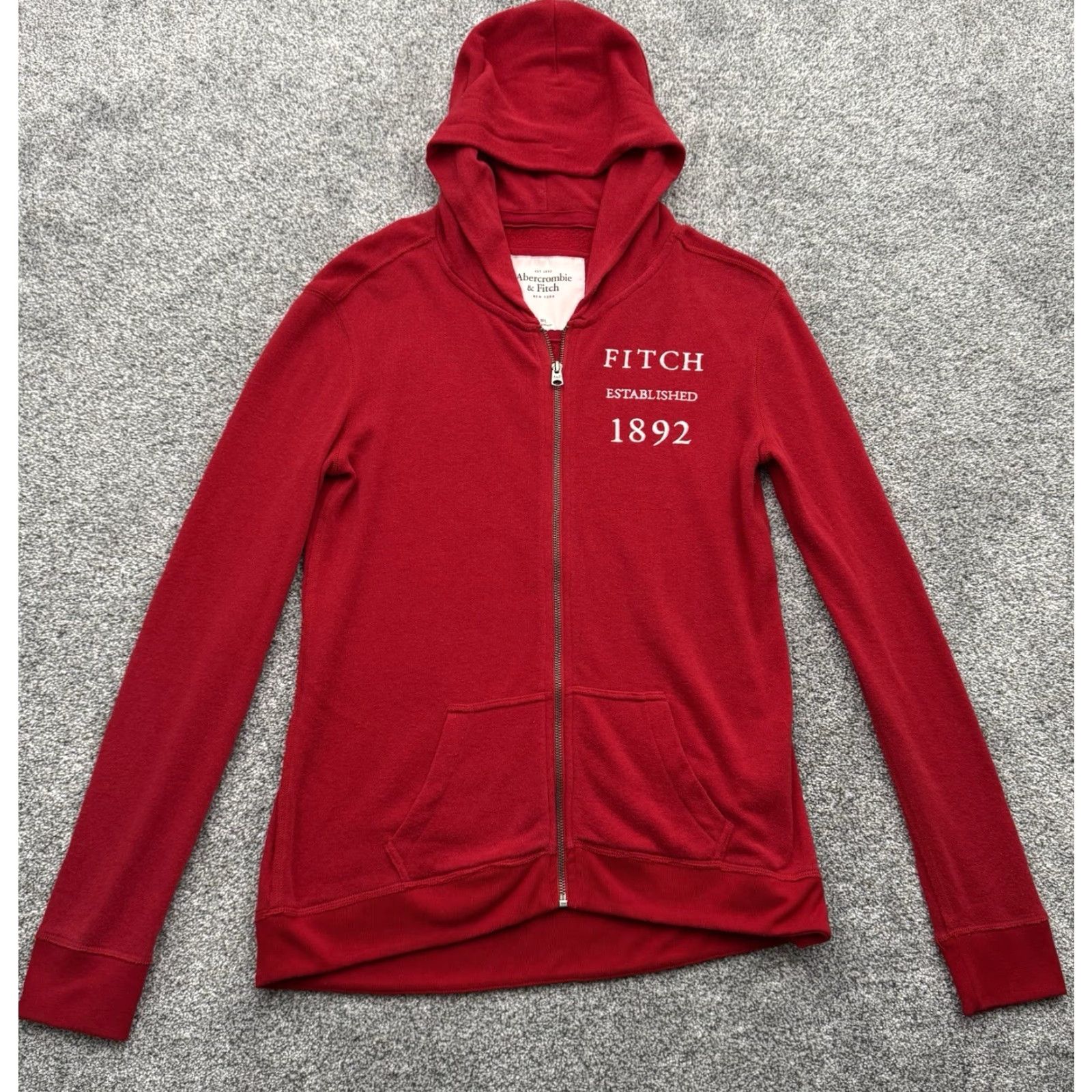 Abercrombie & Fitch VINTAGE Abercrombie & Fitch Full Zip Hoodie Mens M/L Red Cotton Polyester Spell Out Embroidered Zipper Streetwear Grunge 90s/2000s Size US M / EU 48-50 / 2 - 2 Thumbnail