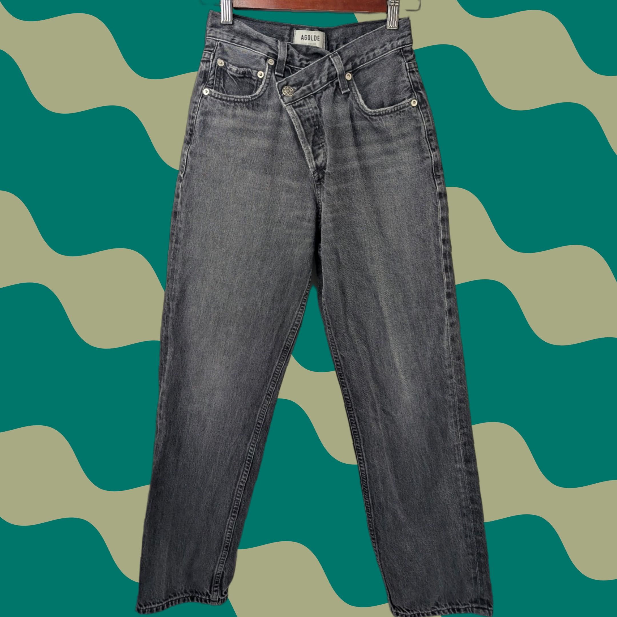 Agolde AGOLDE Jeans Womens 23 High Rise Straight Denim Black Charcoal Wash Size 40" / US 18 - 1 Thumbnail