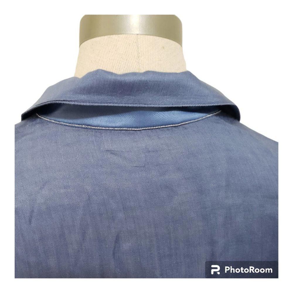 Designer CT731a Lafayette 148 Blue Short Sleeve Ladies Shirt XL Size XL / US 12-14 / IT 48-50 - 2 Thumbnail