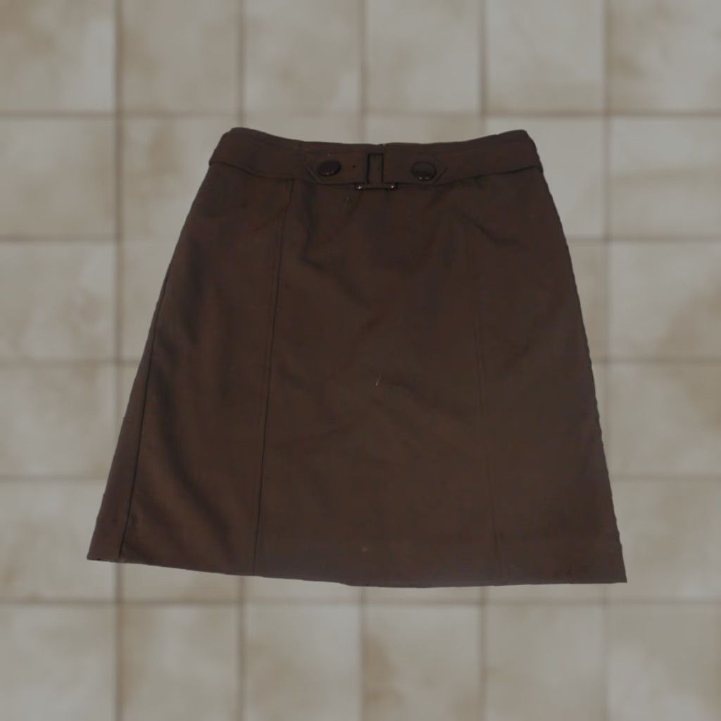 Apt. 9 Apt 9 Skirt Womens Knee Length A-Line Brown 10 Zip Lined Ruffle Knit Polyester Regular Rise Mid Block Pattern Solid Casual Vintage No Women/Skirt Size 32" / US 10 / IT 46 - 1 Thumbnail