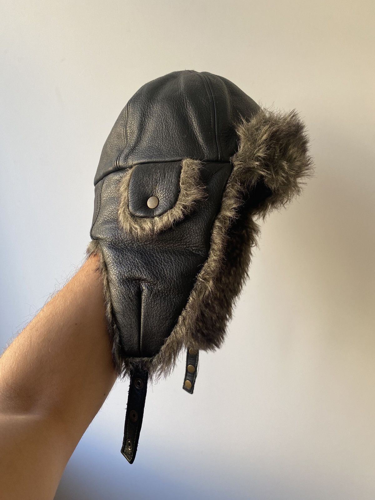 Cccp 🇺🇸 Vintage 90s 100% Leather USSR Fur Mohair Soviet Hat Size ONE SIZE - 1 Thumbnail