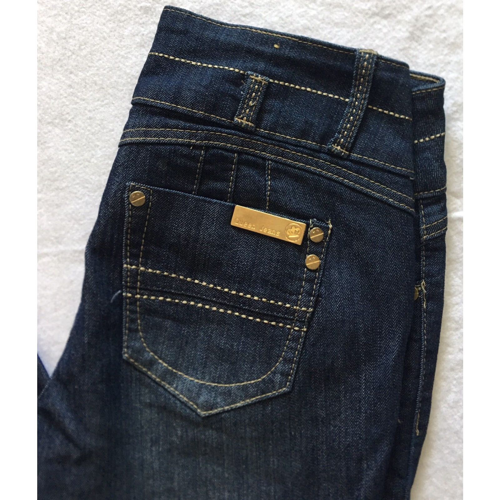 Denime Queen Jeans Women’s Jeans Skinny Women’s Junior Size 11 Dark Wash Blue Stretch Denim Pockets Zip Low Rise Size 32" / US 10 / IT 46 - 3 Thumbnail