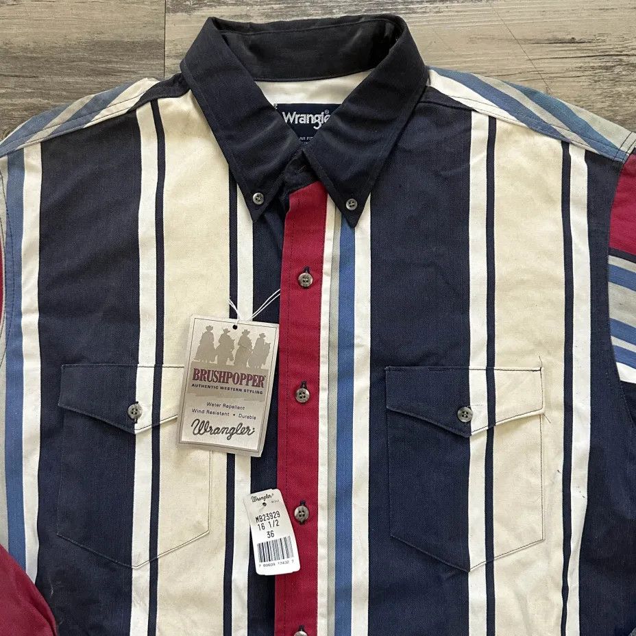 Wrangler Vintage Wrangler Brushpopper Western Striped Shirt Size US XL / EU 56 / 4 - 3 Thumbnail