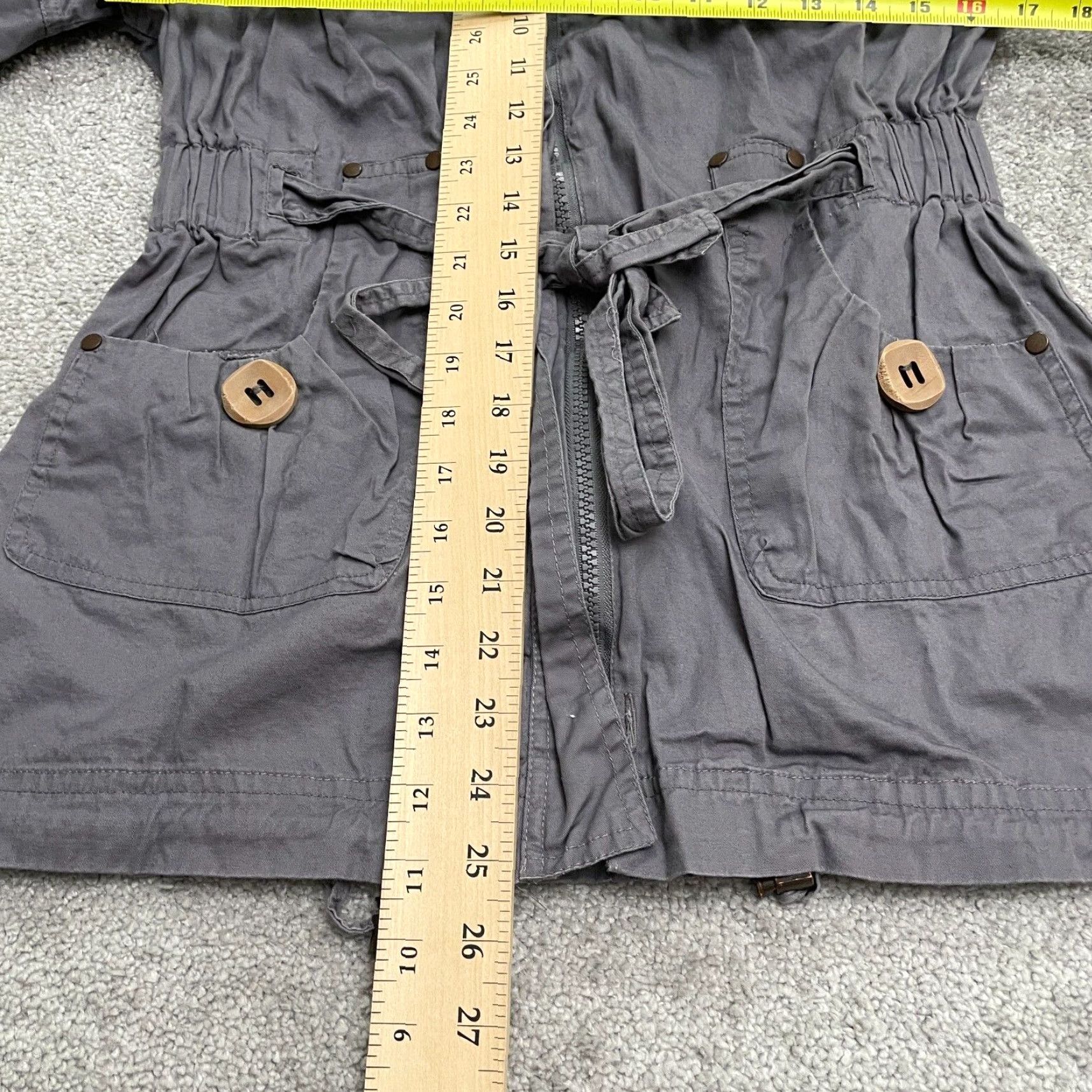 Vintage LAST KISS Jacket Womens L Gray Full Zip Belted Pockets Short Sleeve Casual Mid-Length All Seasons Size 36" / US 14 / IT 50 - 6 Thumbnail