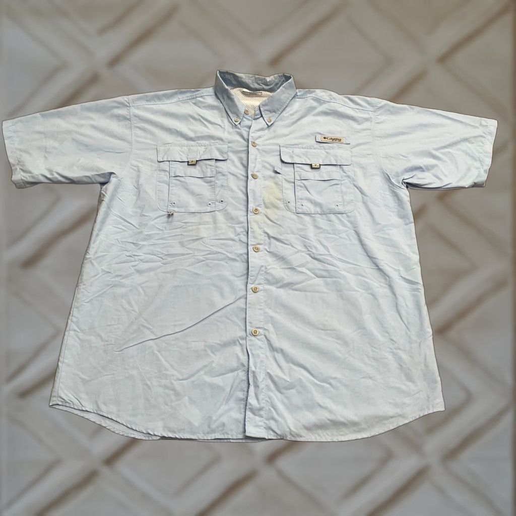 Vintage Columbia PFG Bahama Shirt Mens LT Blue Button-Down Short Sleeve Omni-Shade Fishing Outdoor Casual Travel Size US L / EU 52-54 / 3 - 1 Thumbnail