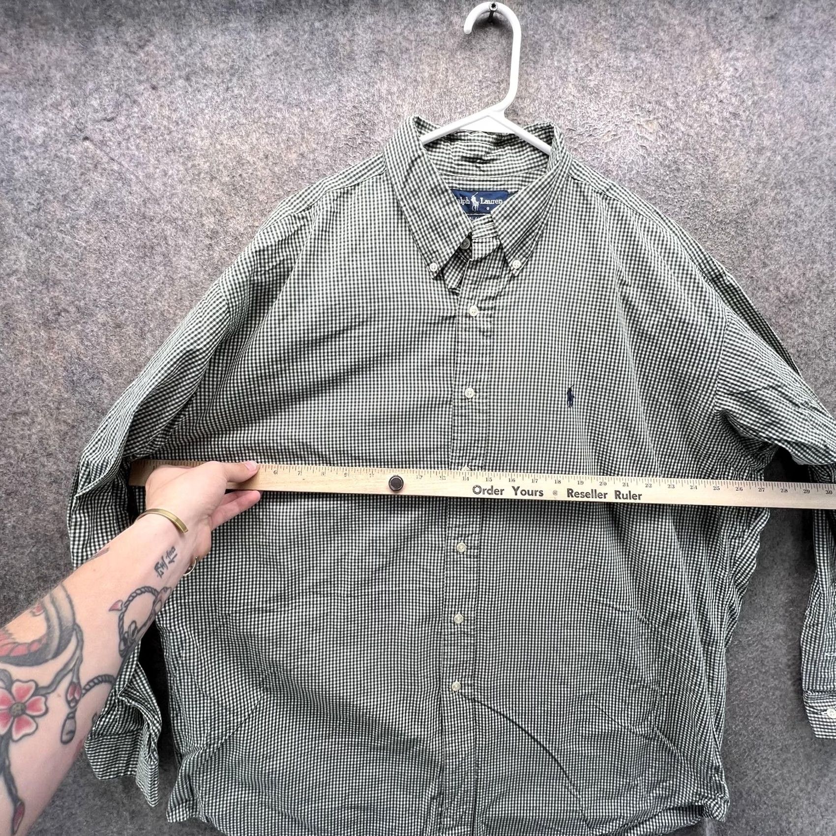 Ralph Lauren VINTAGE Ralph Lauren Dress Shirt Mens XL Green Check Oxford Button Front Woven Size 46R - 4 Thumbnail