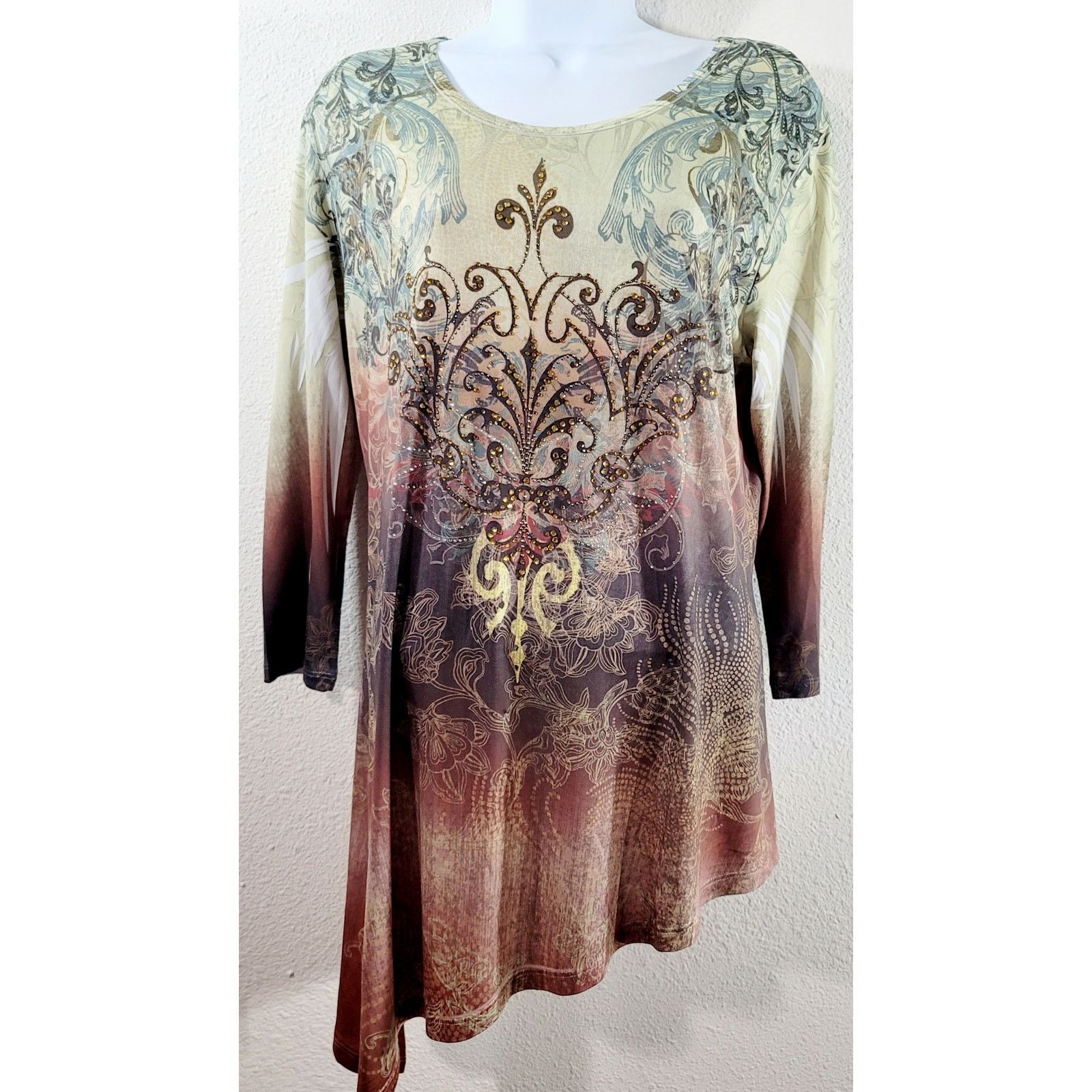 Other Jess & Jane Green Rhinestone Bodice Floral Print Top Small Size S / US 4 / IT 40 - 1 Thumbnail