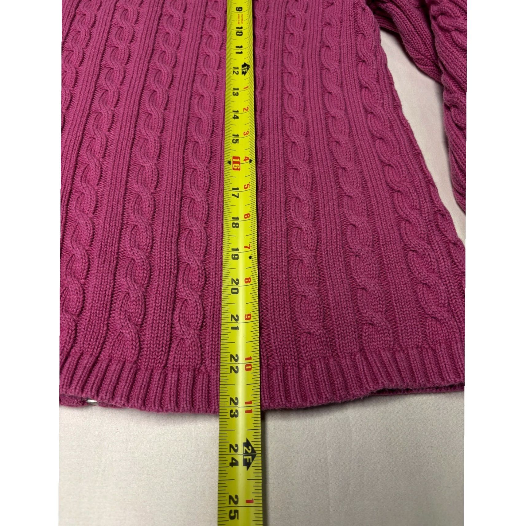 Vintage VINTAGE LLBean Cable Knit Full Zip Mock Neck Sweater Magenta Cotton Size L Size L / US 10 / IT 46 - 4 Thumbnail