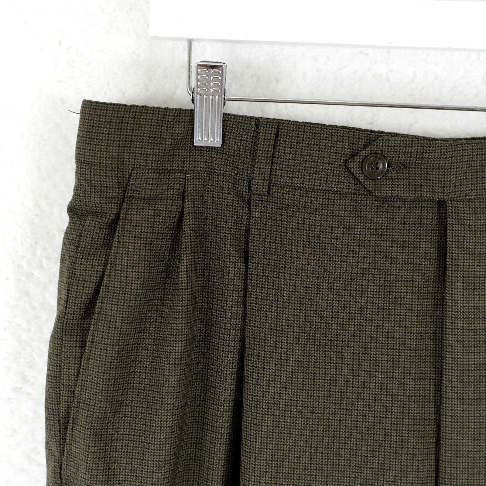 Hart Schaffner Marx Hart Schaffner Marx Wool Green Star Check Pleated Cuffed Dre Size 34R - 3 Thumbnail