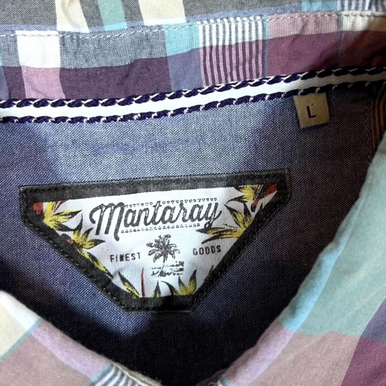 Vintage Mantaray Shirt Long Sleeve Cotton Plaid Check Blue Purple White Large Mens Button-Up Shirt Size US L / EU 52-54 / 3 - 3 Thumbnail