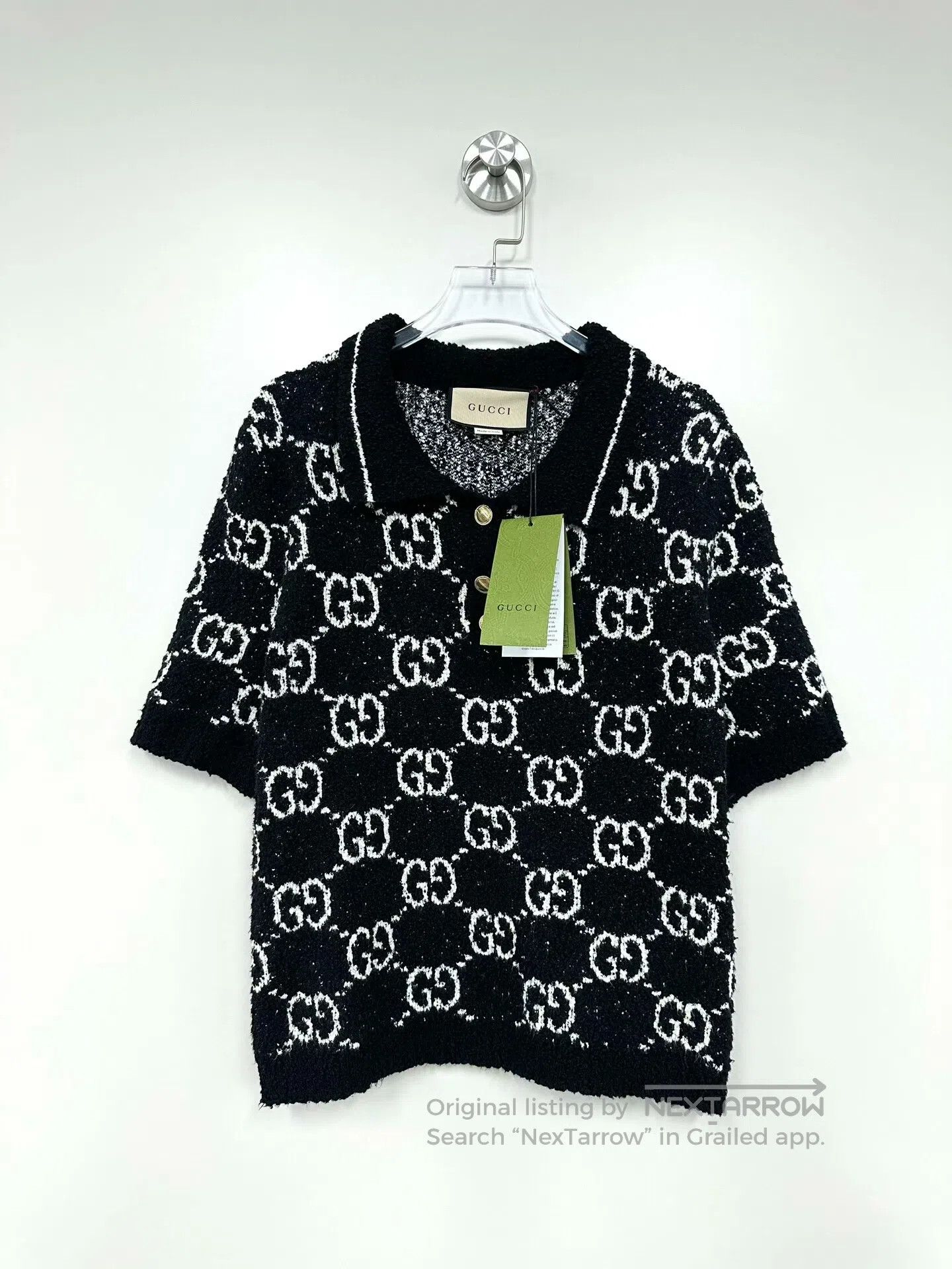 Gucci Guicci Black Double G Monogram Wool Knit Short Sleeve Polo Size US L / EU 52-54 / 3 - 1 Thumbnail