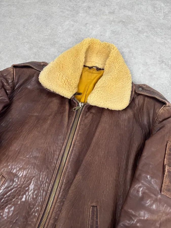 Vintage 1990s Archive Brown Fur Collar Aviator Bomber Leather Jacket Size US M / EU 48-50 / 2 - 5 Thumbnail