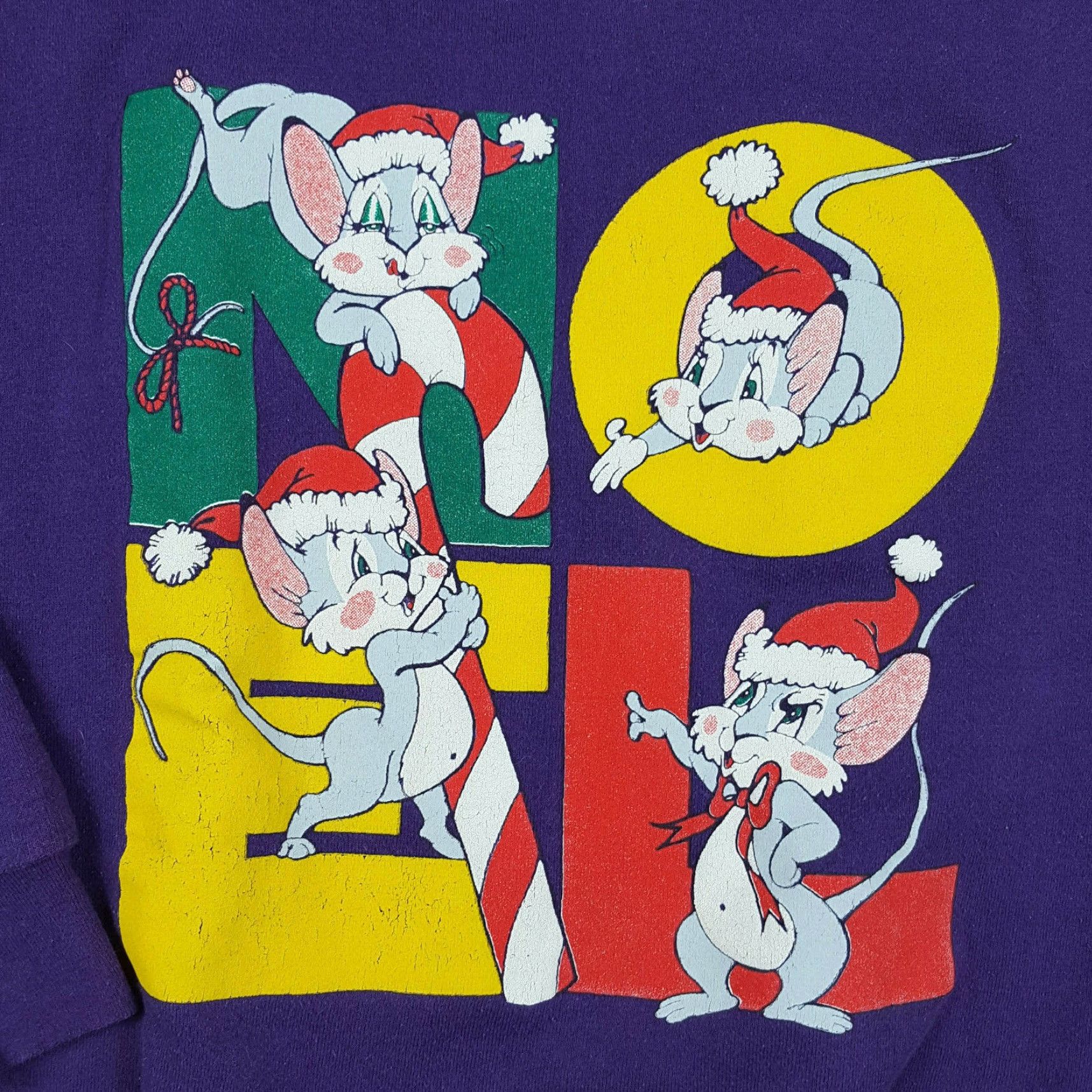 Fruit Of The Loom VINTAGE Noel Christmas Mice Sweatshirt Pullover Crew Neck L Purple Nike? Size US L / EU 52-54 / 3 - 3 Thumbnail