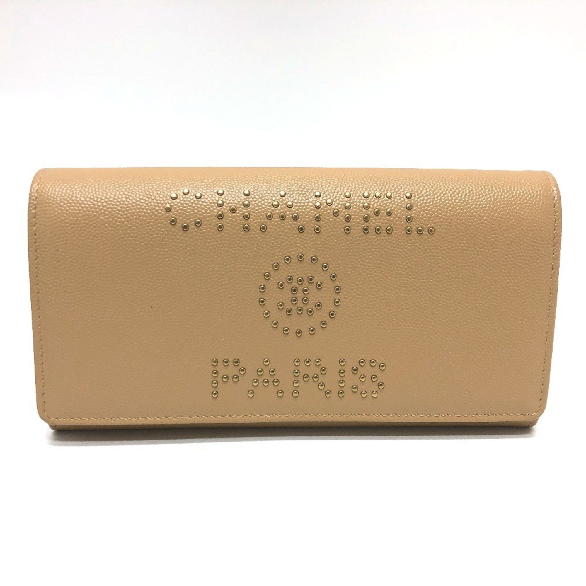 Chanel CHANEL Studded Logo Bifold Long Wallet in Caviar Leather, Beige Size ONE SIZE - 1 Thumbnail