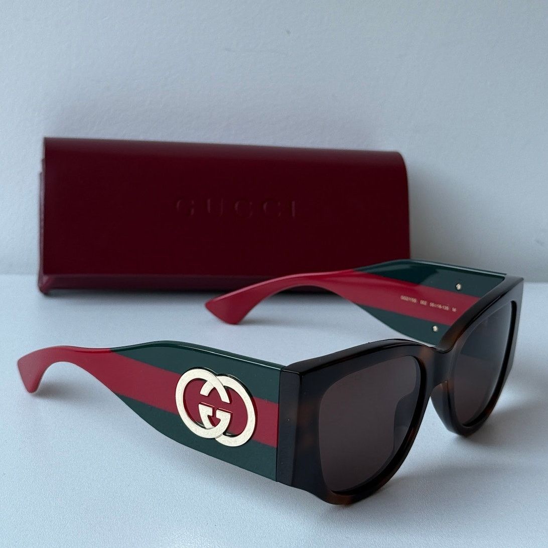 Gucci NEW Gucci GG2115S Havana Thick Leg Striped Sunglasses $480 Size ONE SIZE - 1 Thumbnail