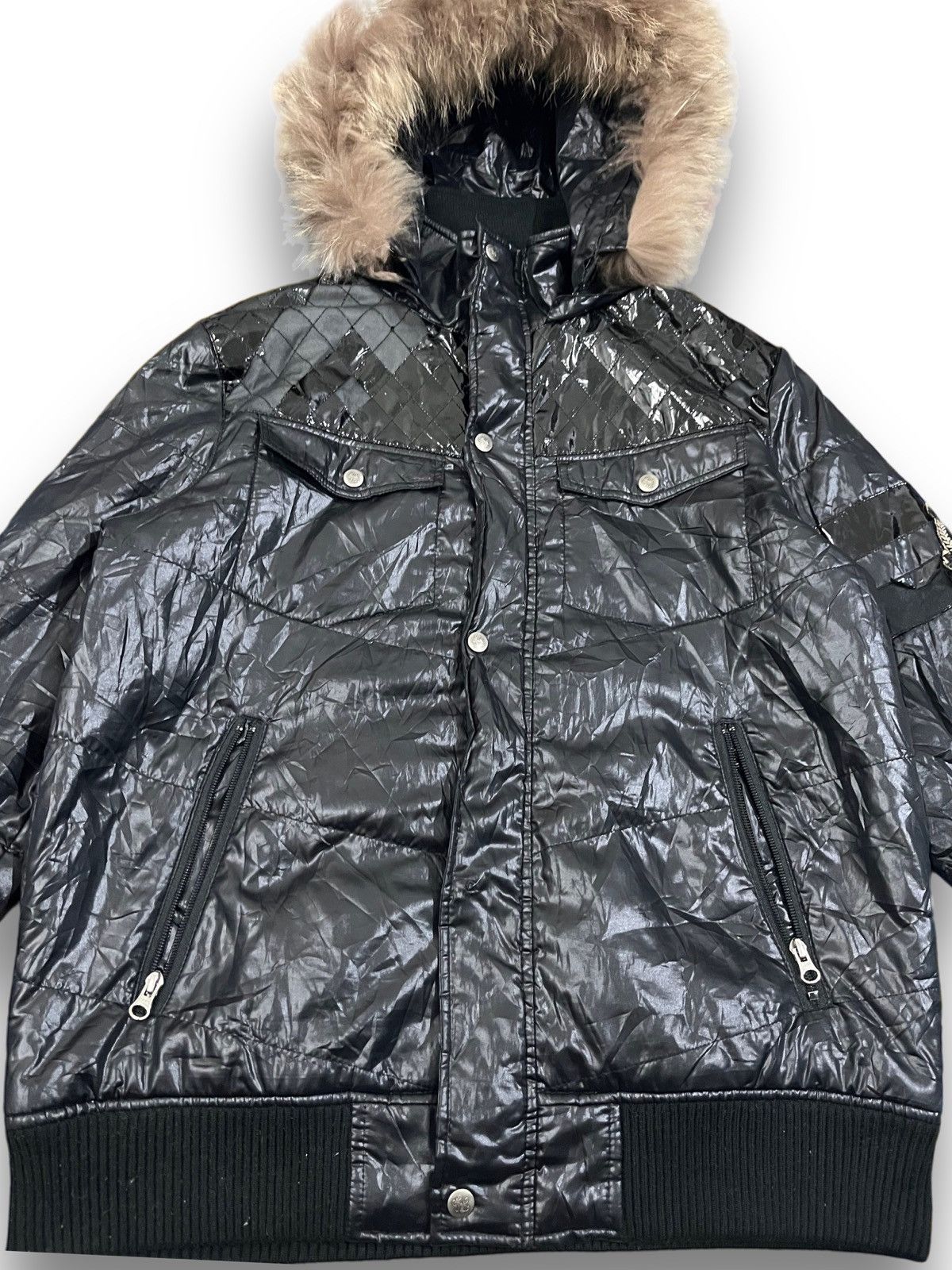 Karl Kani × Vintage Vintage Karl Kani Black Faux Fur Hooded BomberJacket Size US L / EU 52-54 / 3 - 4 Thumbnail
