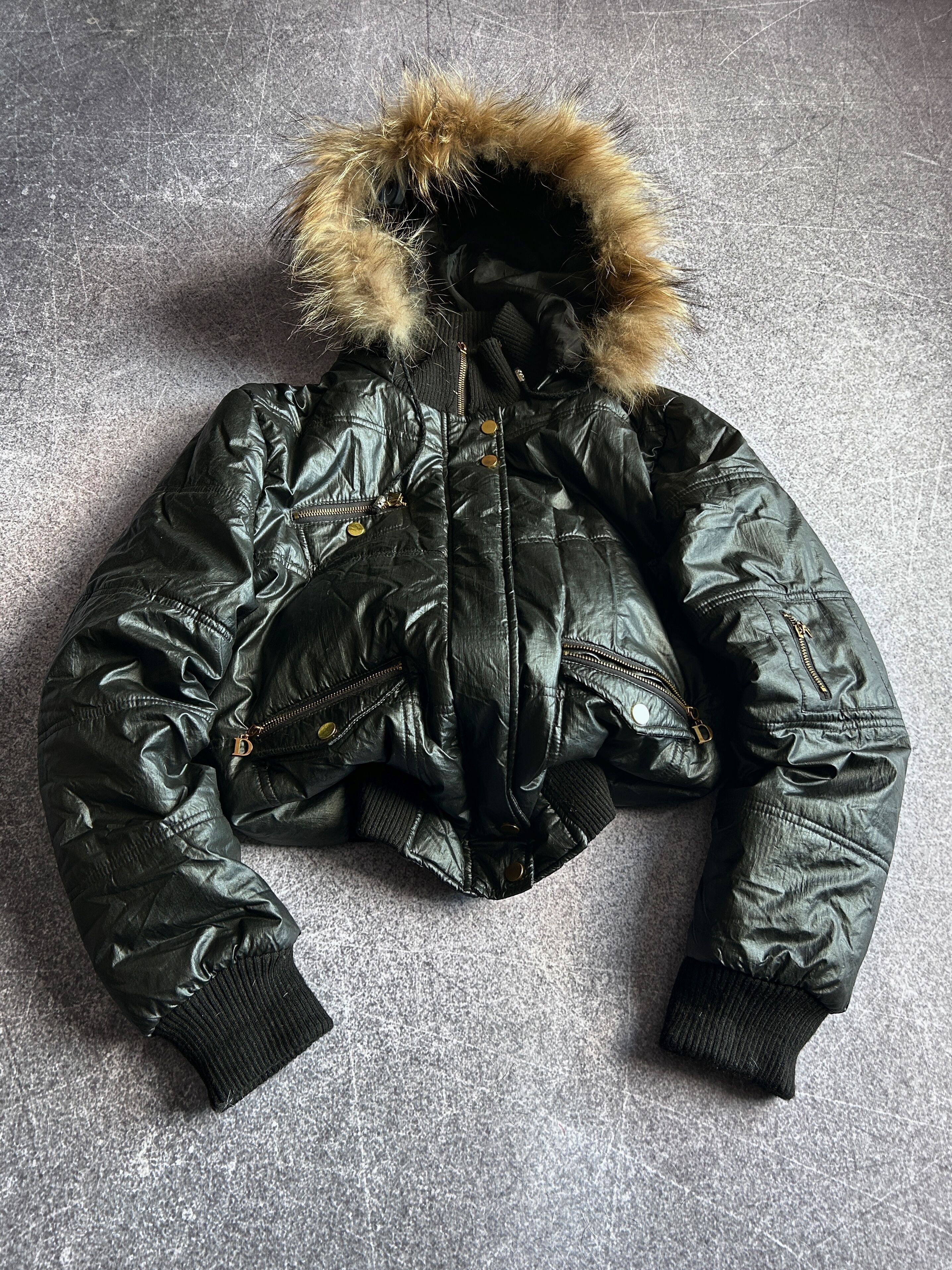 Opium FUR HOOD CROPED LEATHER JACKET
