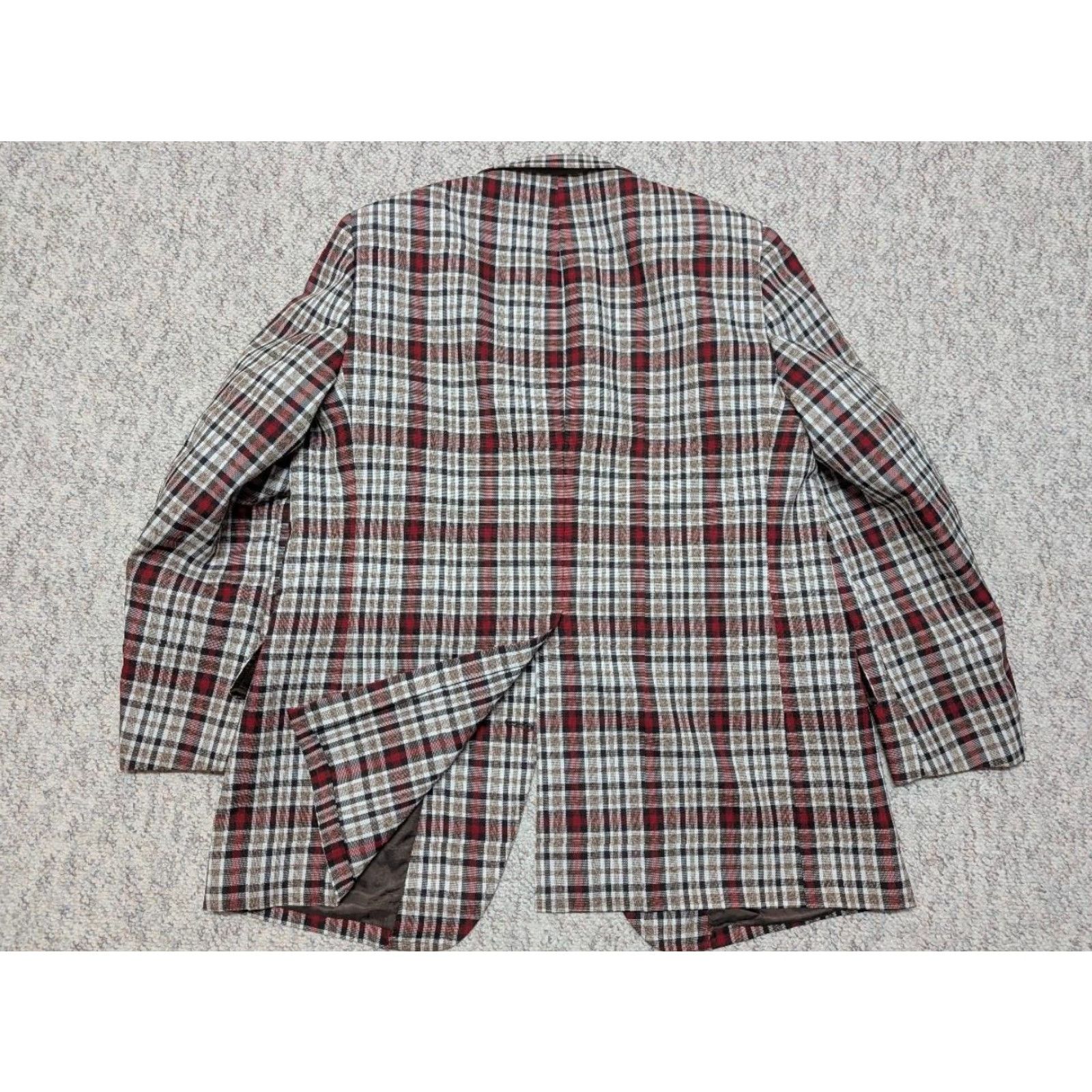 Vintage VINTAGE Matthew Reed blazer jacket Blazer Mens 46L Red Plaid Wool Polyester Tweed 1970s Sportscoat USA Made Size 46R - 2 Thumbnail