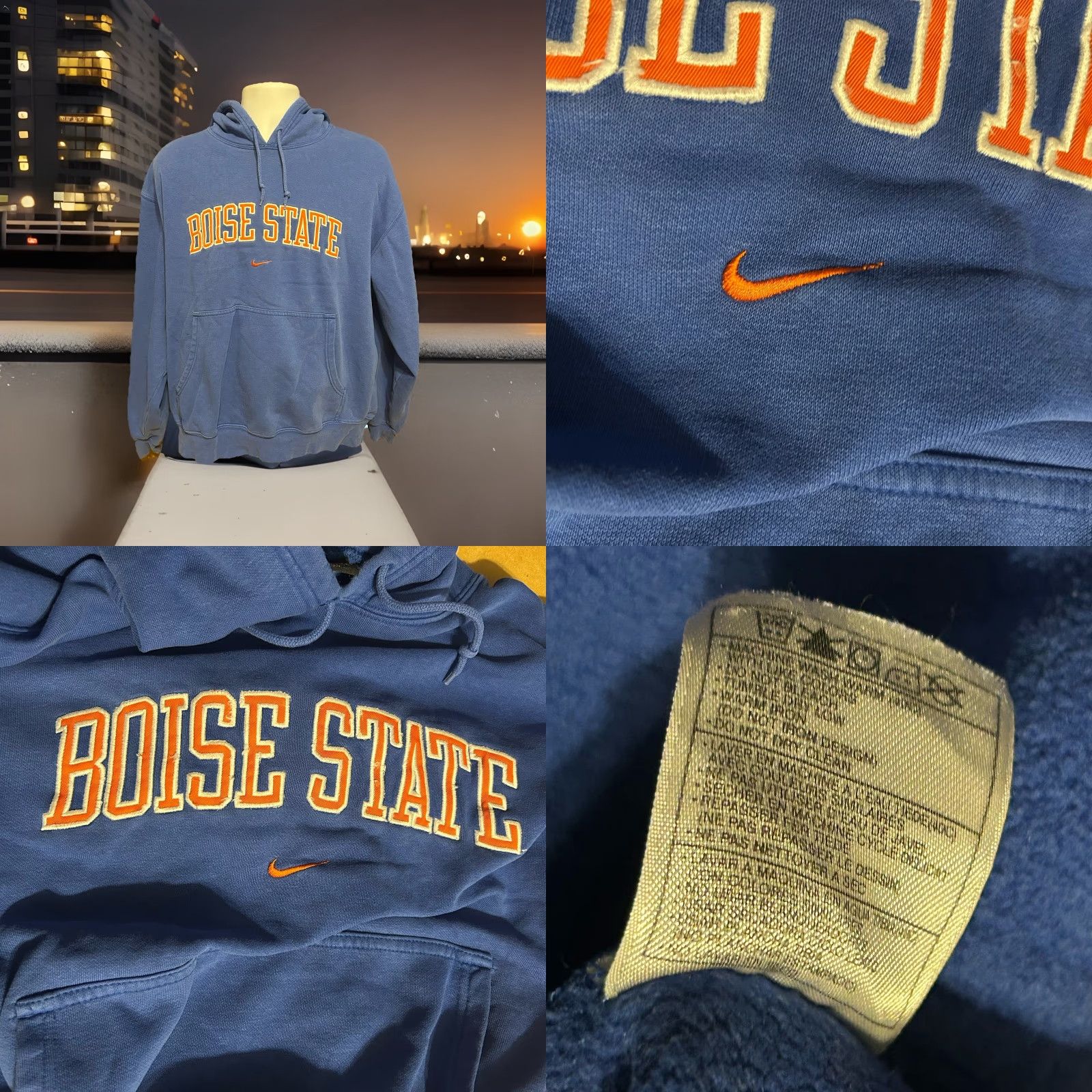 Nike VINTAGE Nike Hoodie Mens XL Blue Boise State Center Swoosh Kangaroo Pocket 2000s Size US XL / EU 56 / 4 - 8 Thumbnail