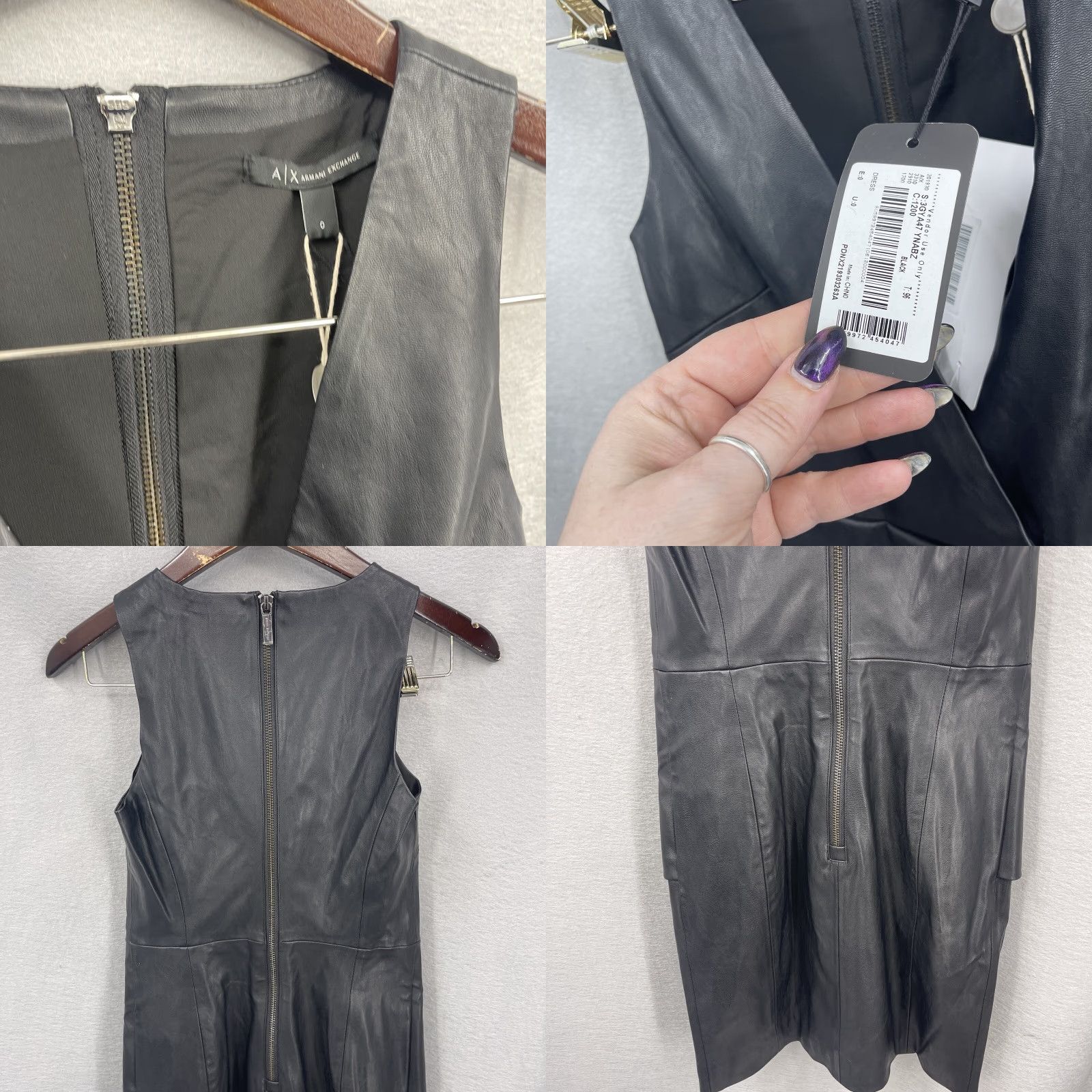 Armani Exchange Armani Exchange V-Neck Mini Dress Womens 0 Leather Black 2000s Active Wear? Size XS / US 0-2 / IT 36-38 - 8 Thumbnail