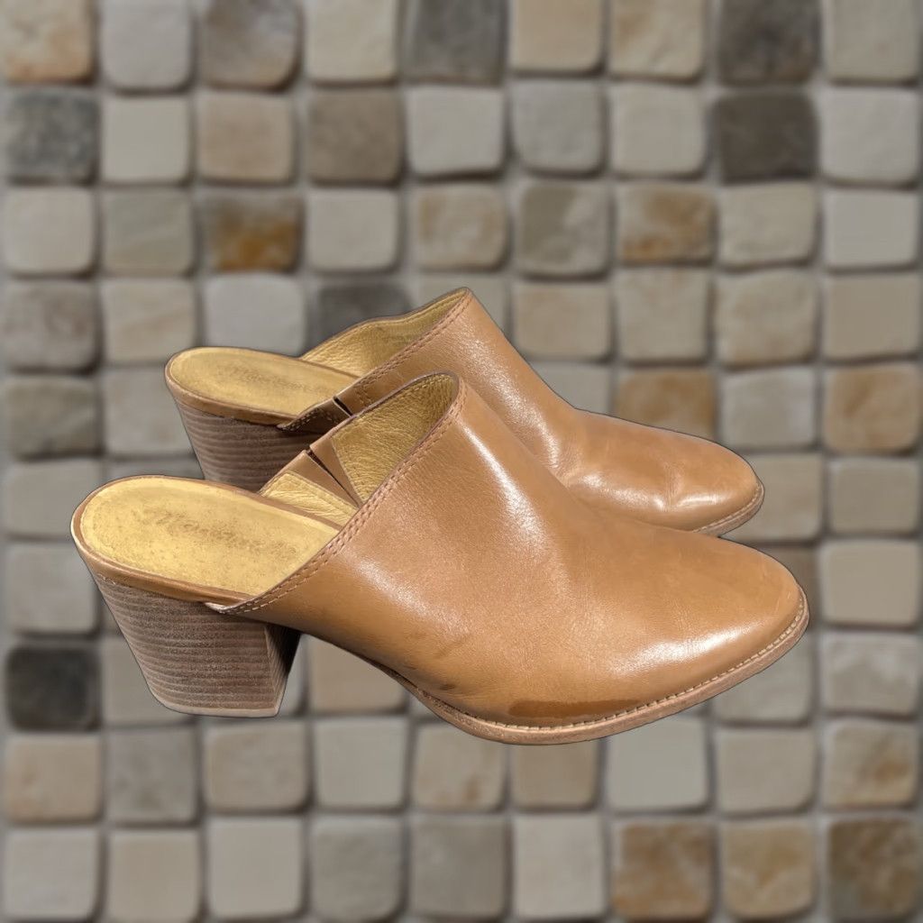 Madewell The Harper Mule Heel Shoes Womens Size 9 Brown Leather Cuban Slip On Casual