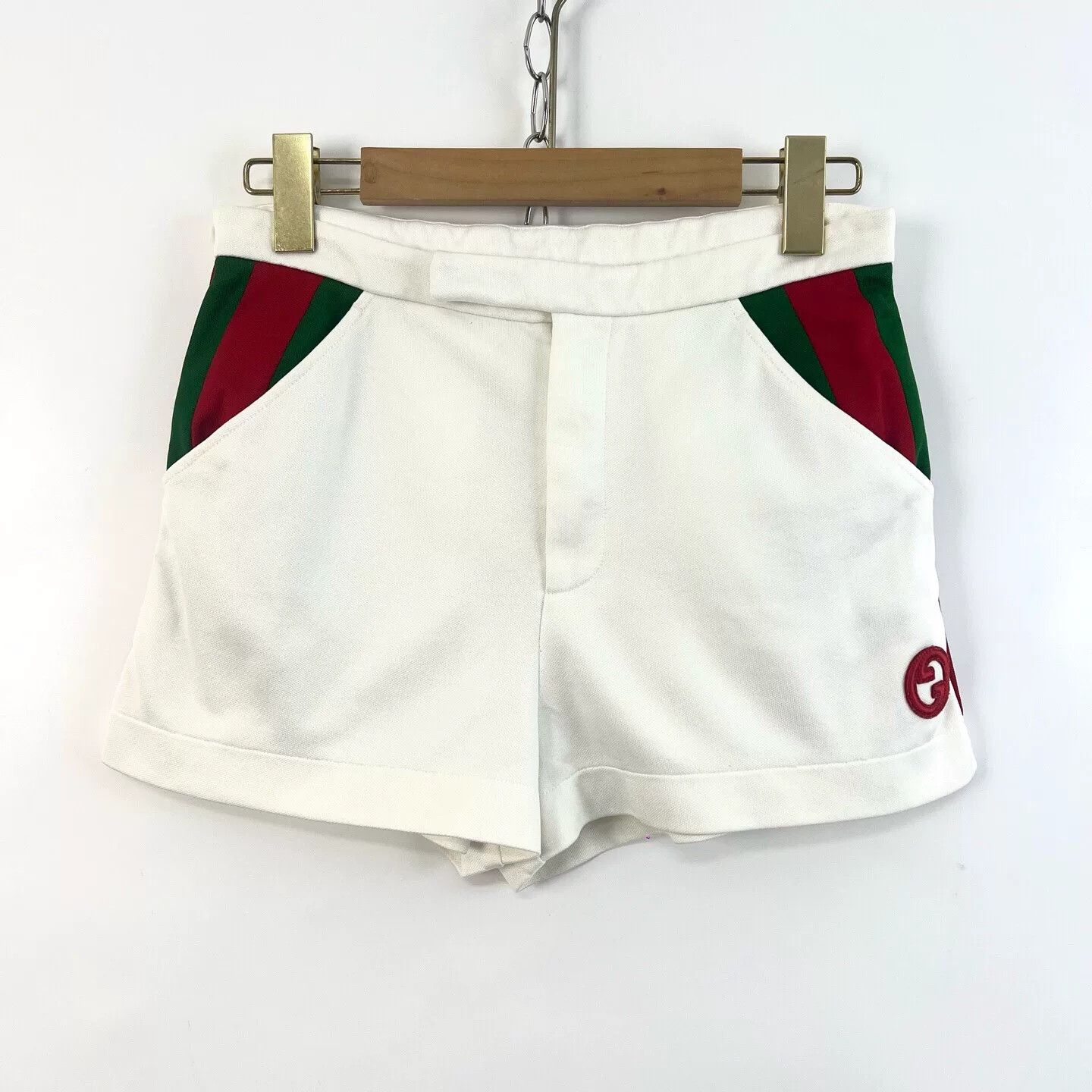 Gucci Gucci White Red Green Woven Double G Shorts Size US 35 - 1 Thumbnail