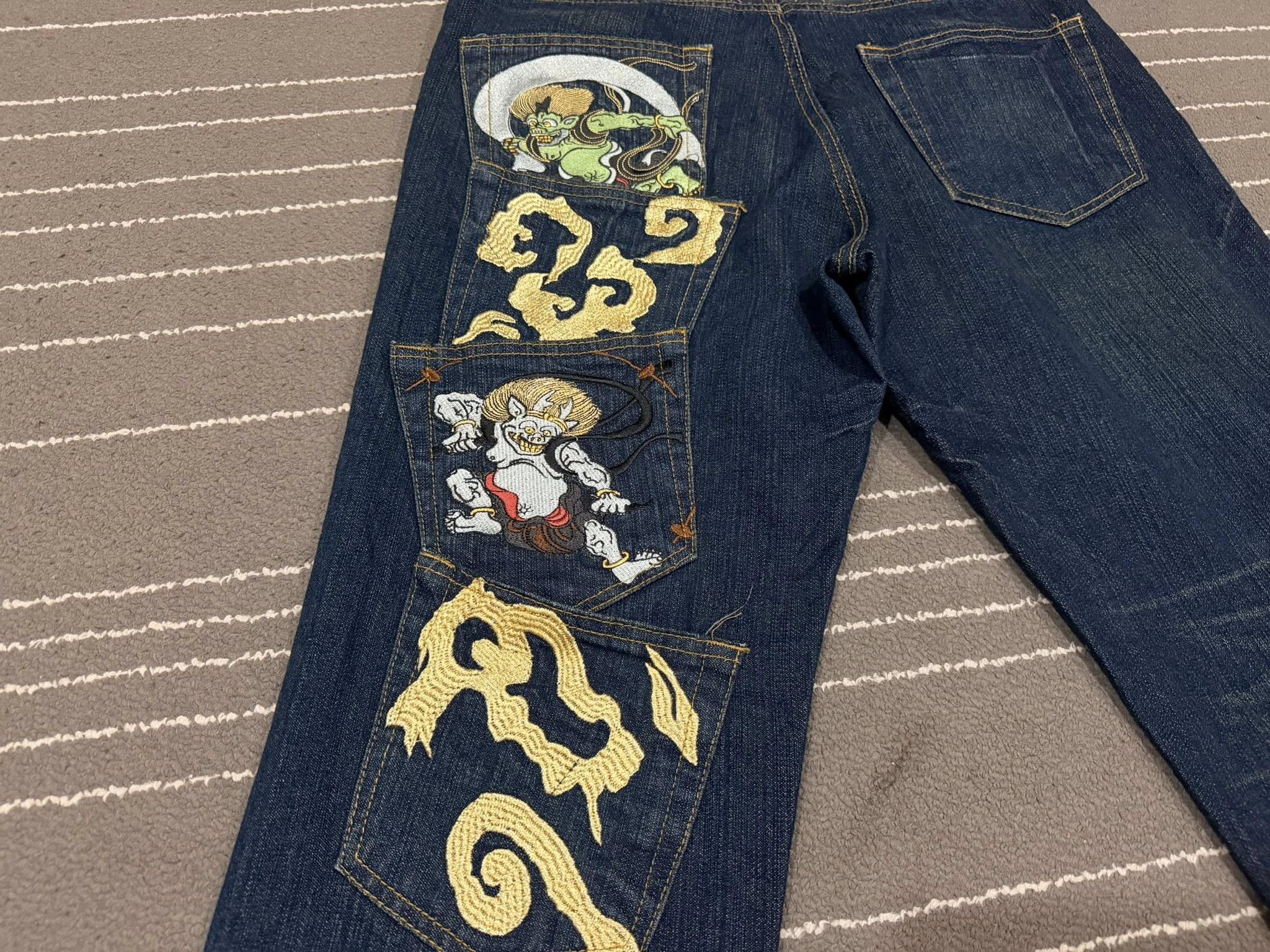 Japanese Brand Rajin and fujin wagara embroidery denim W 35 3160 Size US 35 - 4 Thumbnail